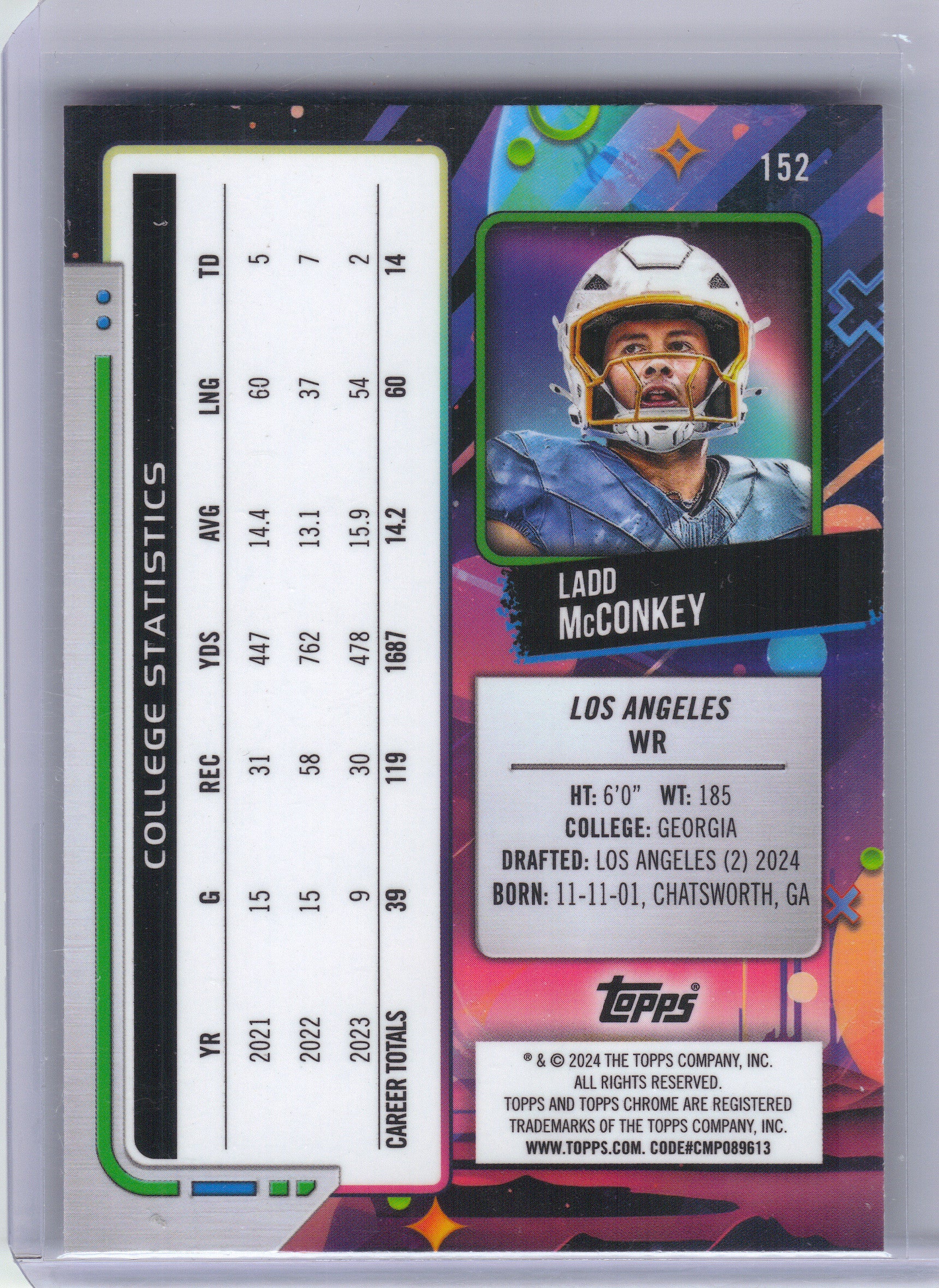 2024 Topps Chrome Cosmic #152 Ladd McConkey White Hole Refractors Los Angeles Chargers