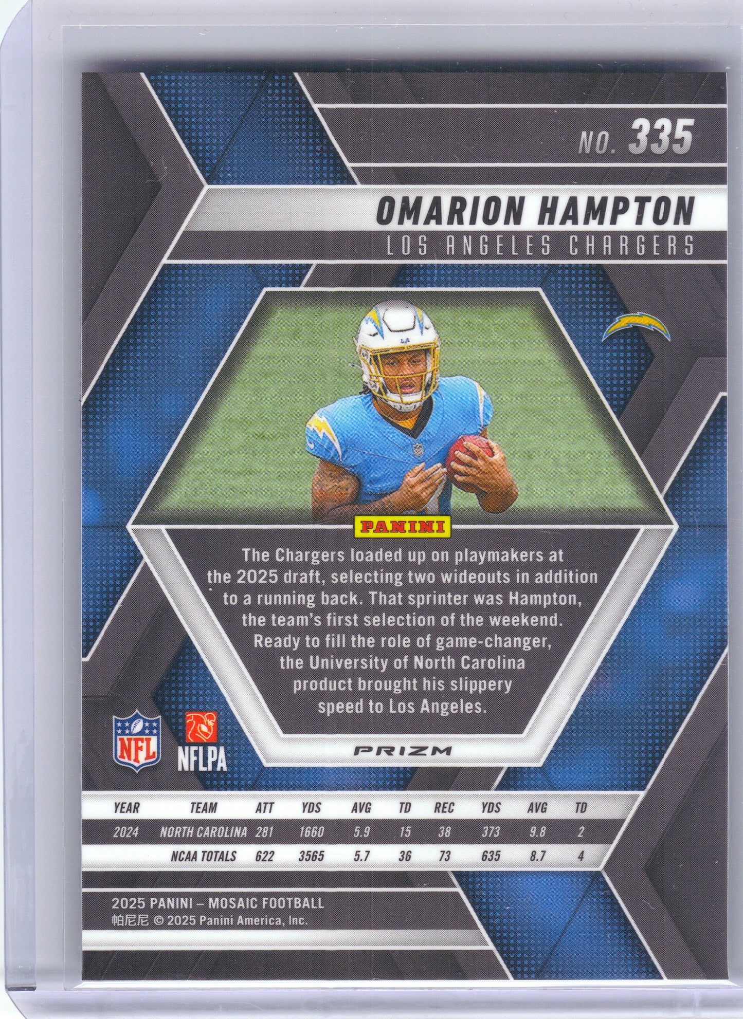 2025 Panini Mosaic #335 Omarion Hampton Silver Los Angeles Chargers RC