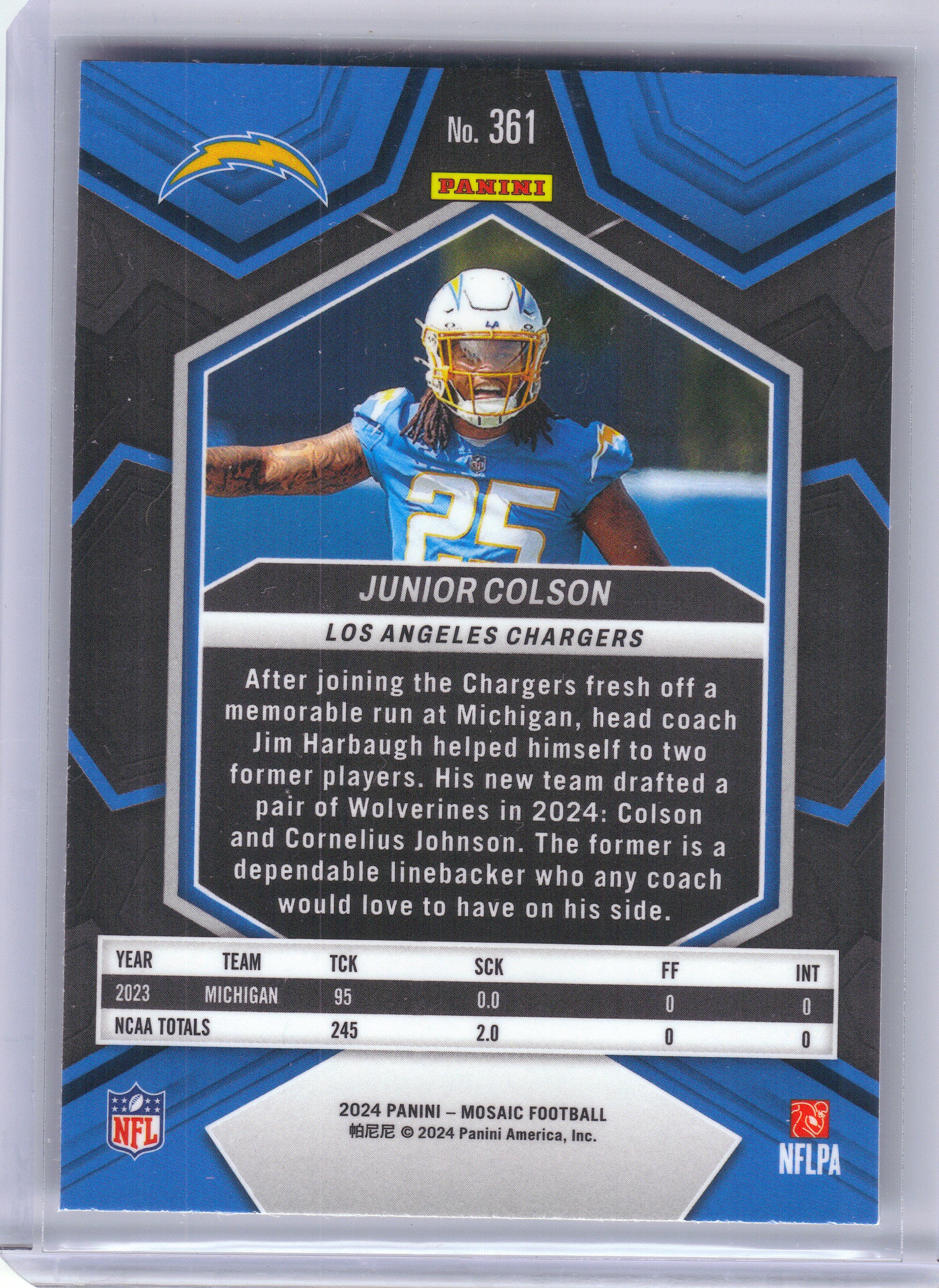 2024 Panini Mosaic #361 Junior Colson Los Angeles Chargers RC