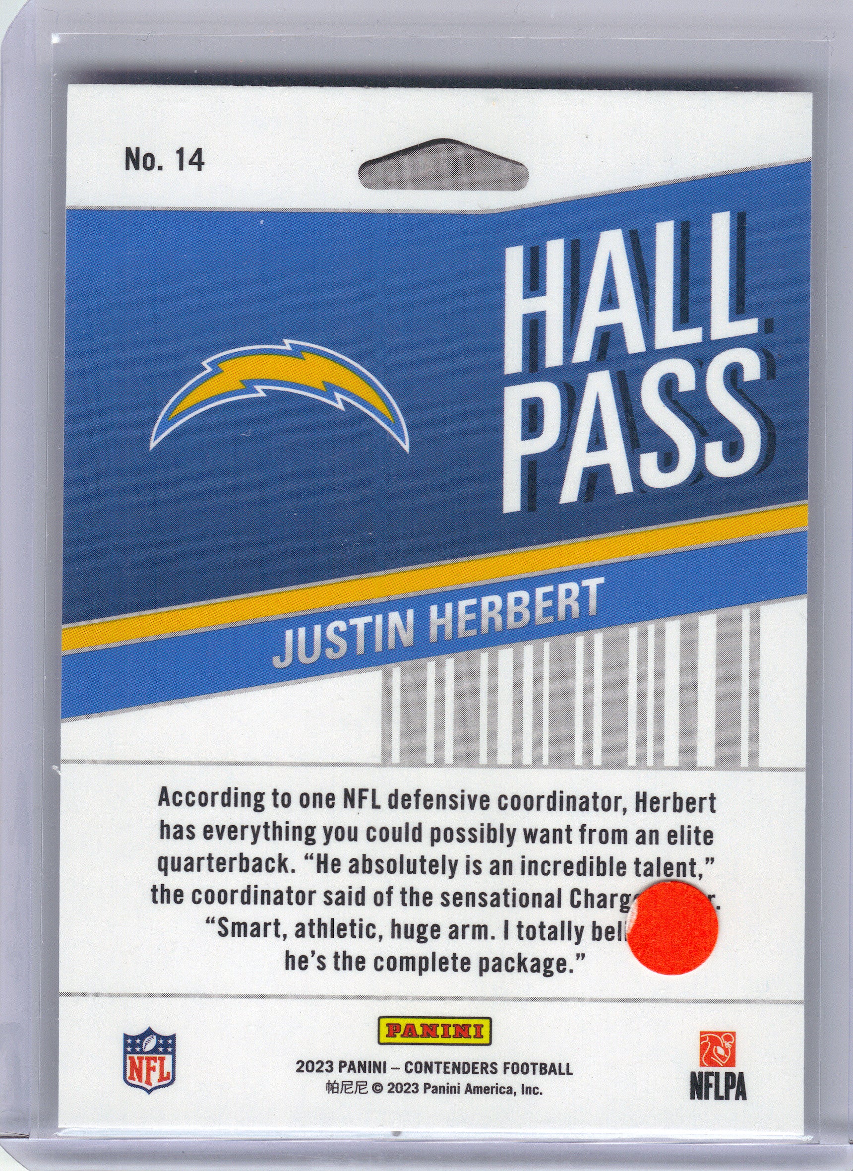 2023 Panini Contenders #14 Justin Herbert Hall Pass Los Angeles Chargers