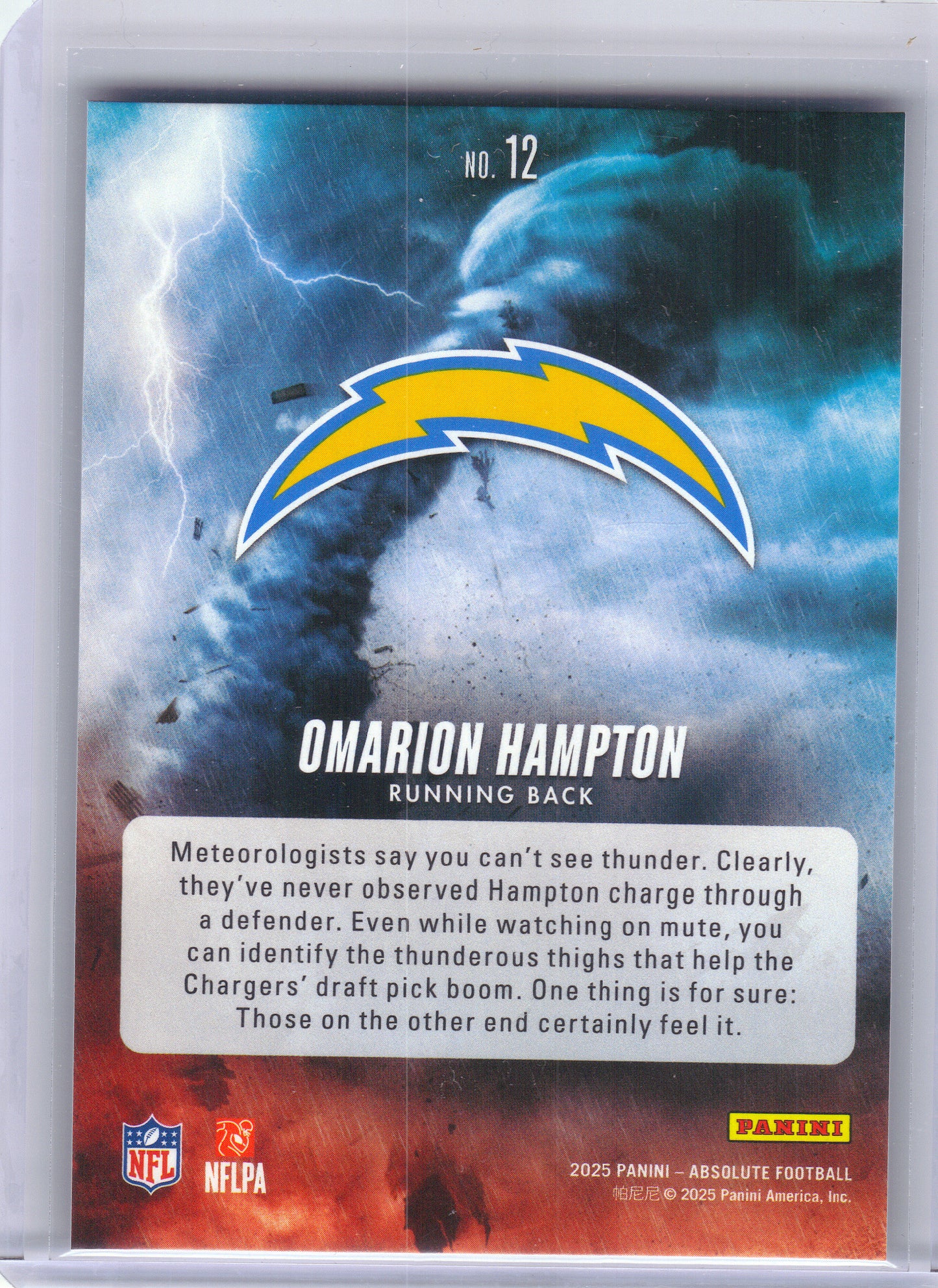 2025 Panini Absolute #12 Omarion Hampton By Storm Los Angeles Chargers