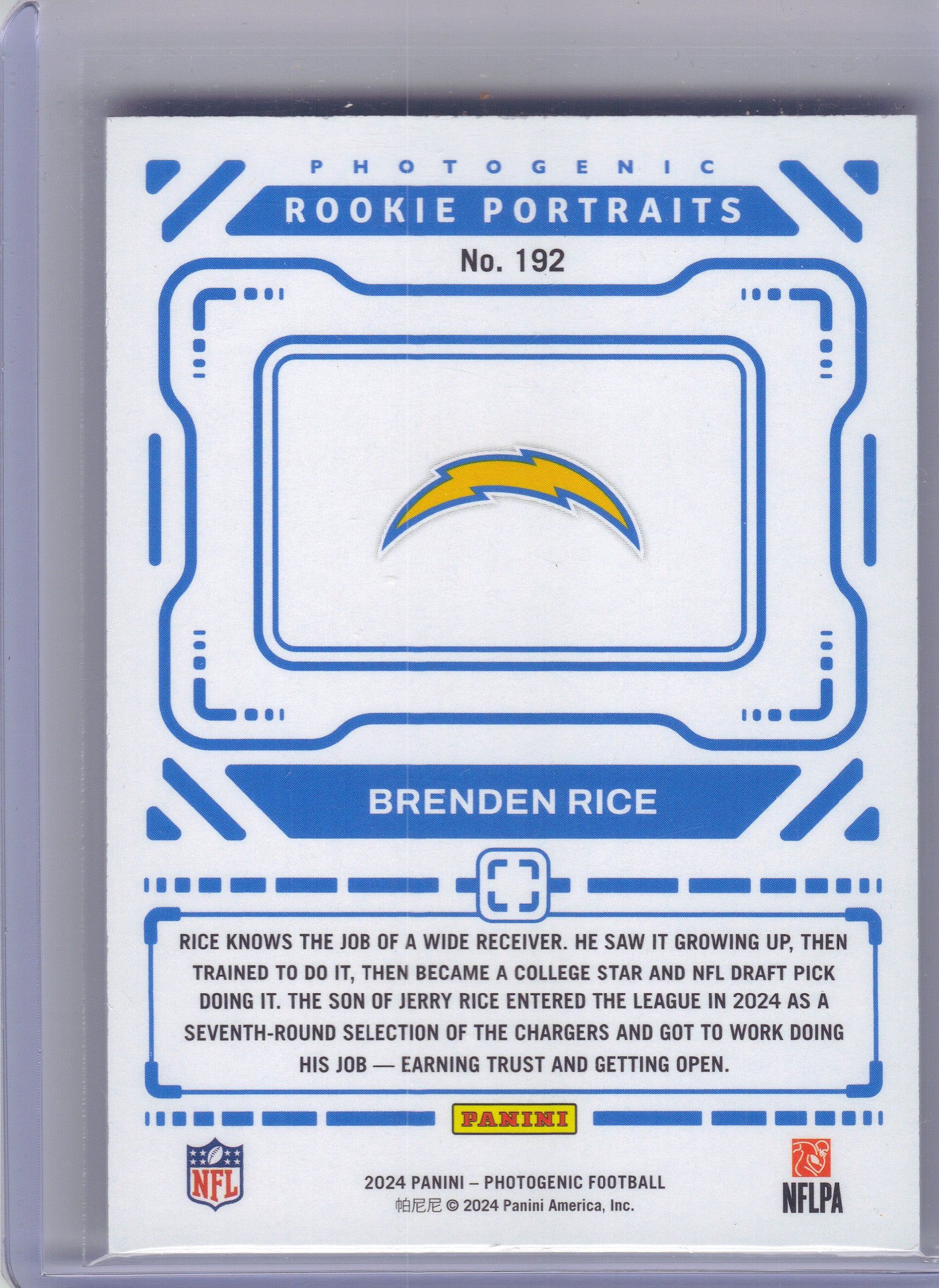 2024 Panini Photogenic #192 Brenden Rice Silver #/150 Los Angeles Chargers SN,RC