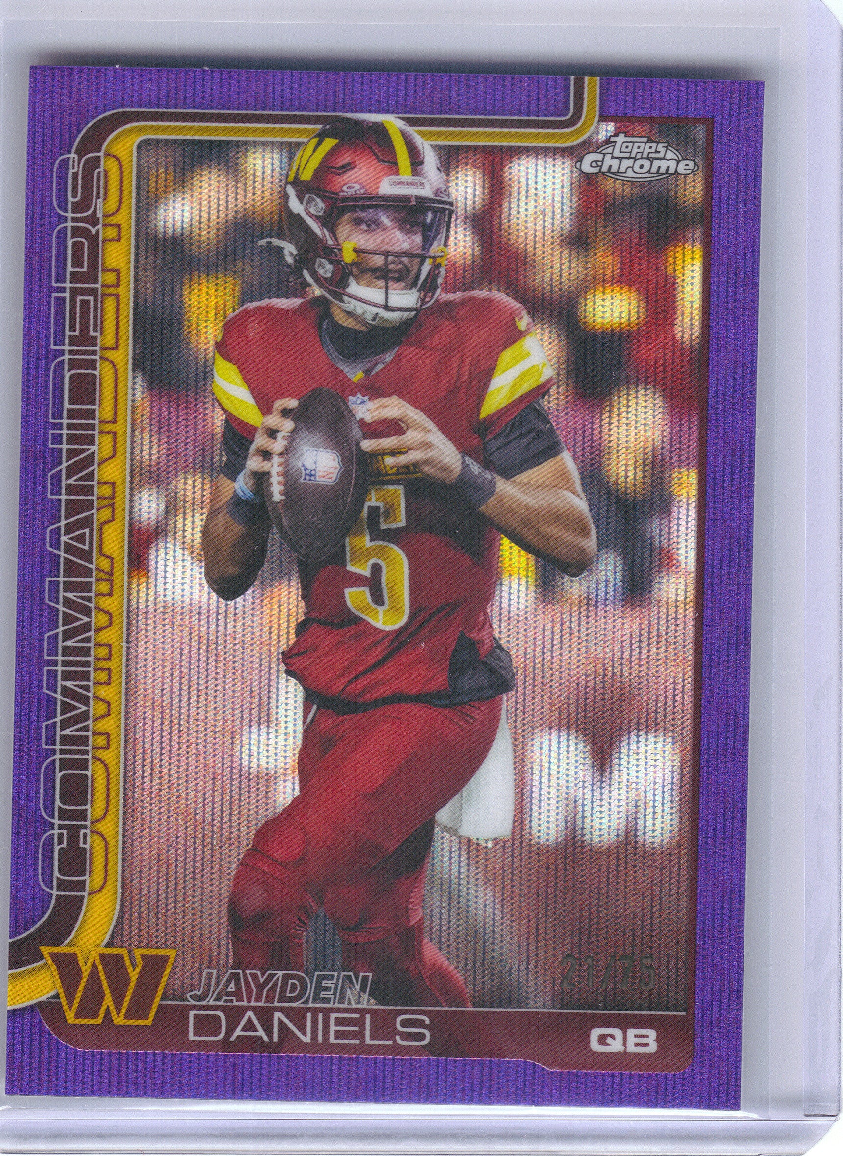 2025 Topps Chrome #295 Jayden Daniels Purple Wave Refractor #/75 Washington Commanders SN