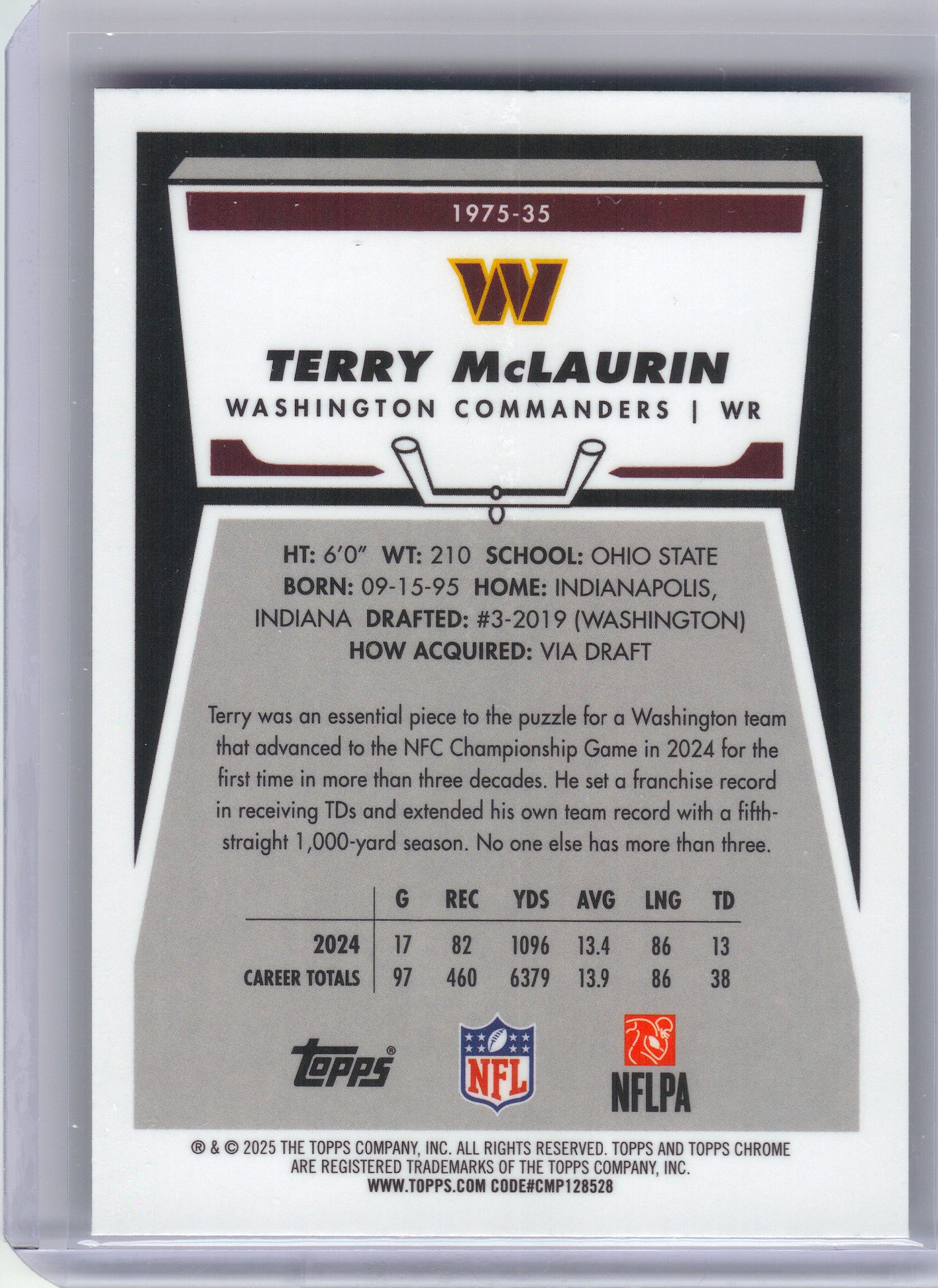 2025 Topps Chrome #1975-35 Terry McLaurin 1975 Topps Washington Commanders
