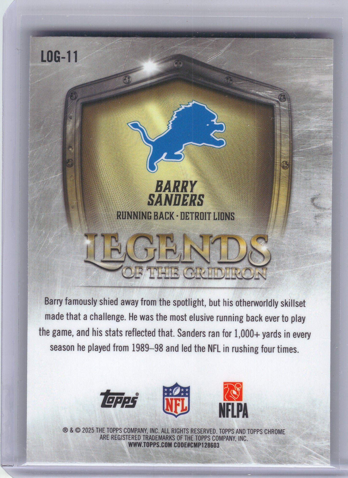 2025 Topps Chrome #LOG-11 Barry Sanders Legends of the Gridiron X-Fractor Detroit Lions