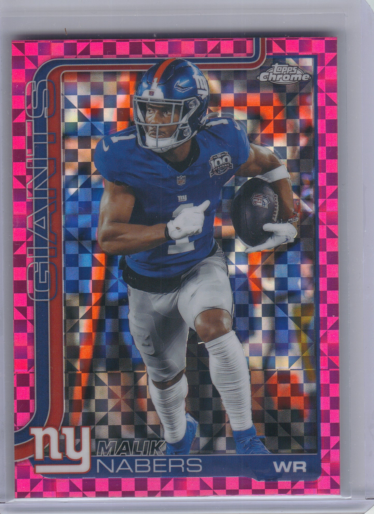 2025 Topps Chrome #225 Malik Nabers Hot Pink X-Fractor New York Giants