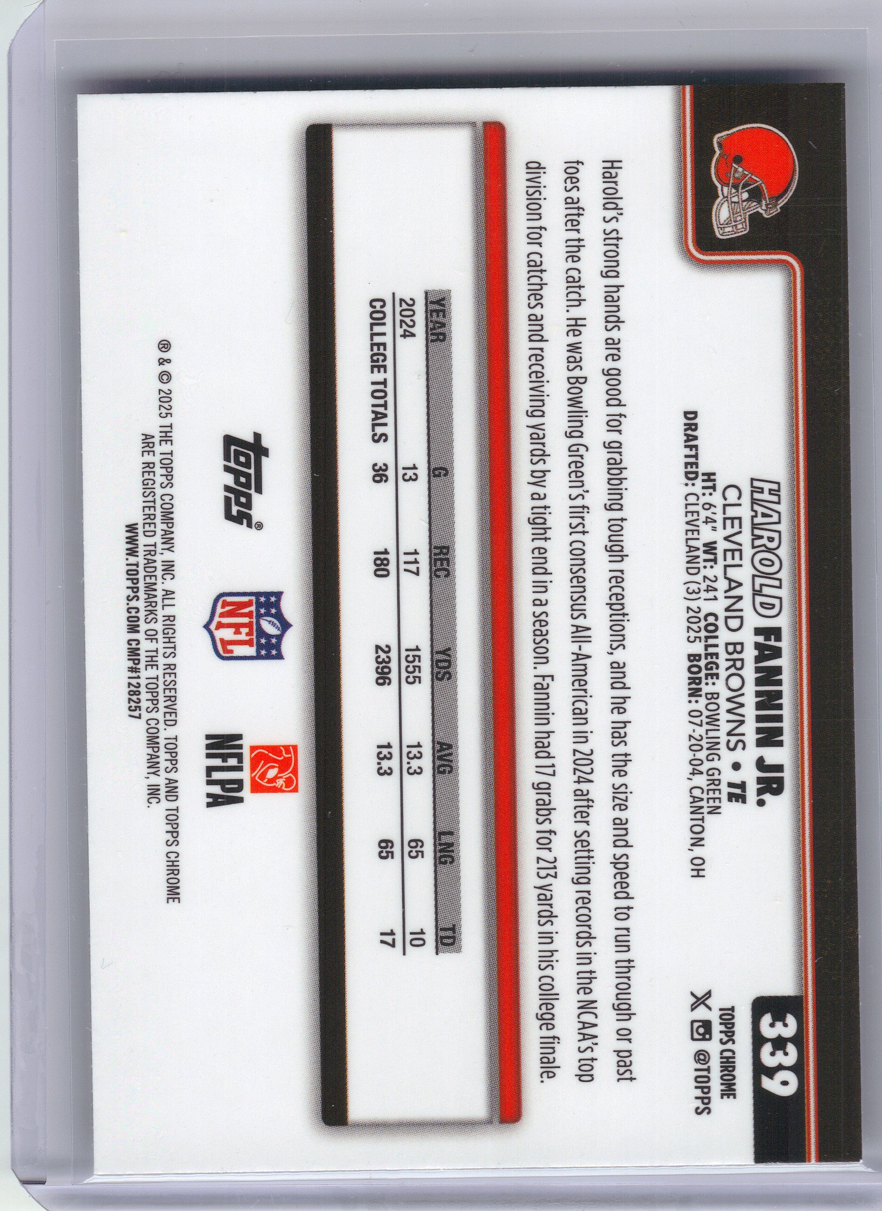 2025 Topps Chrome #339 Harold Fannin Jr. X-Fractor Cleveland Browns RC