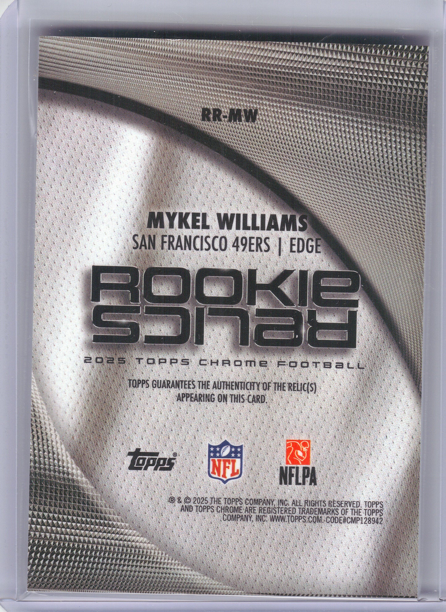 2025 Topps Chrome #RR-MW Mykel Williams Rookie Relics San Francisco 49ers MEM