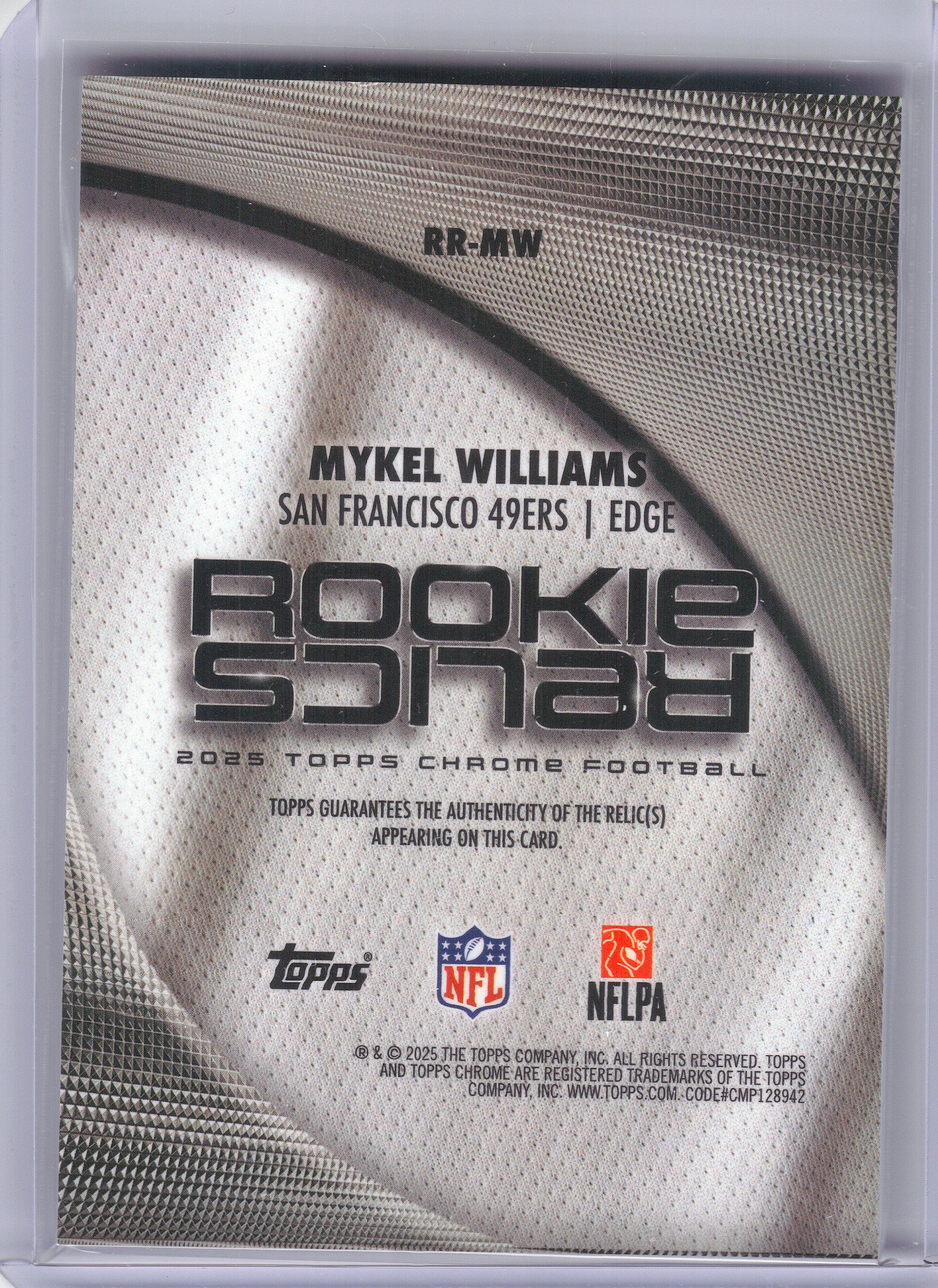 2025 Topps Chrome #RR-MW Mykel Williams Rookie Relics San Francisco 49ers MEM