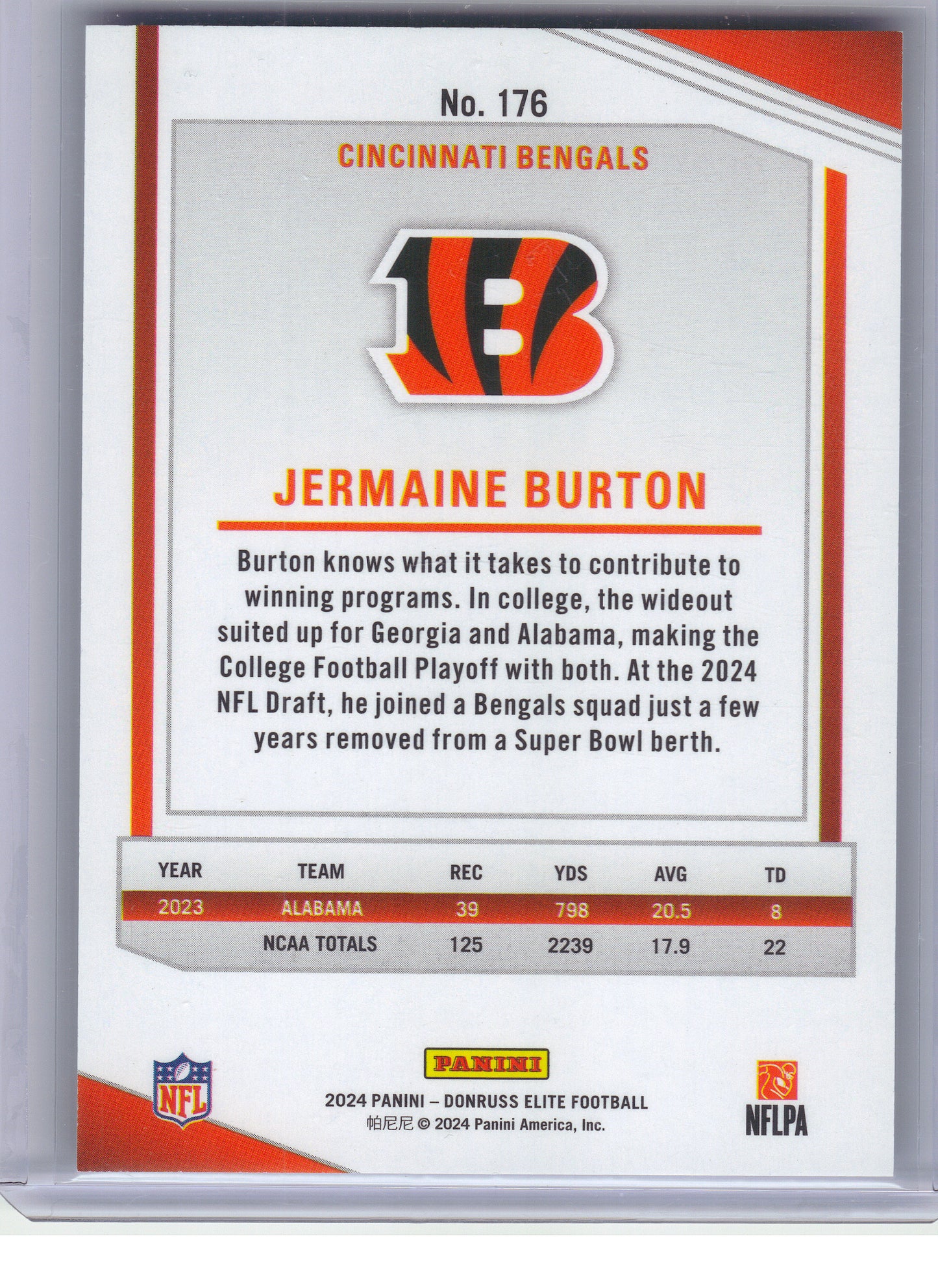 2024 Donruss Elite #176 Jermaine Burton Status Explosion #/875 Cincinnati Bengals SN,RC