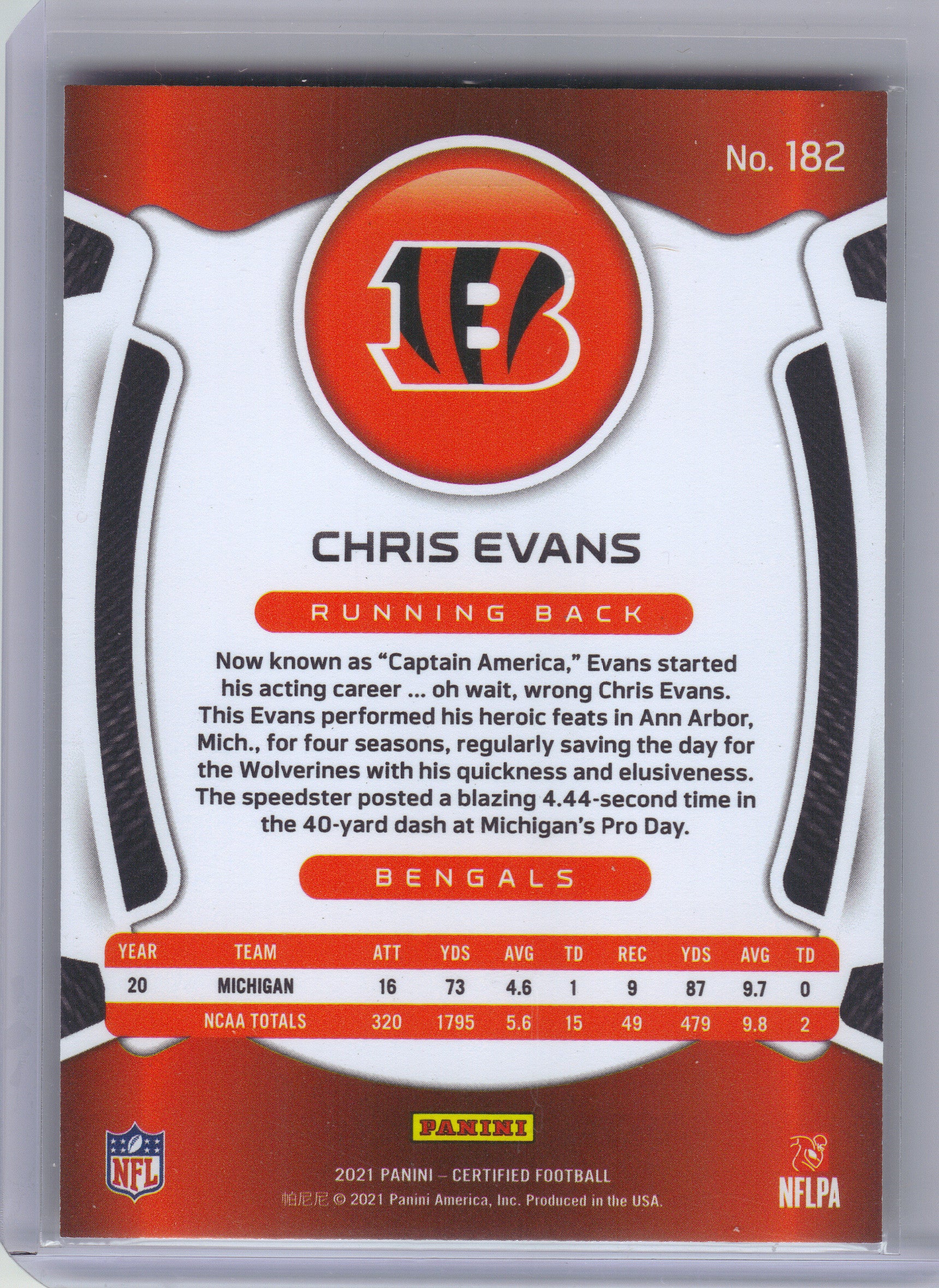 2021 Panini Certified #182 Chris Evans Mirror Bronze #/249 Cincinnati Bengals SN,RC
