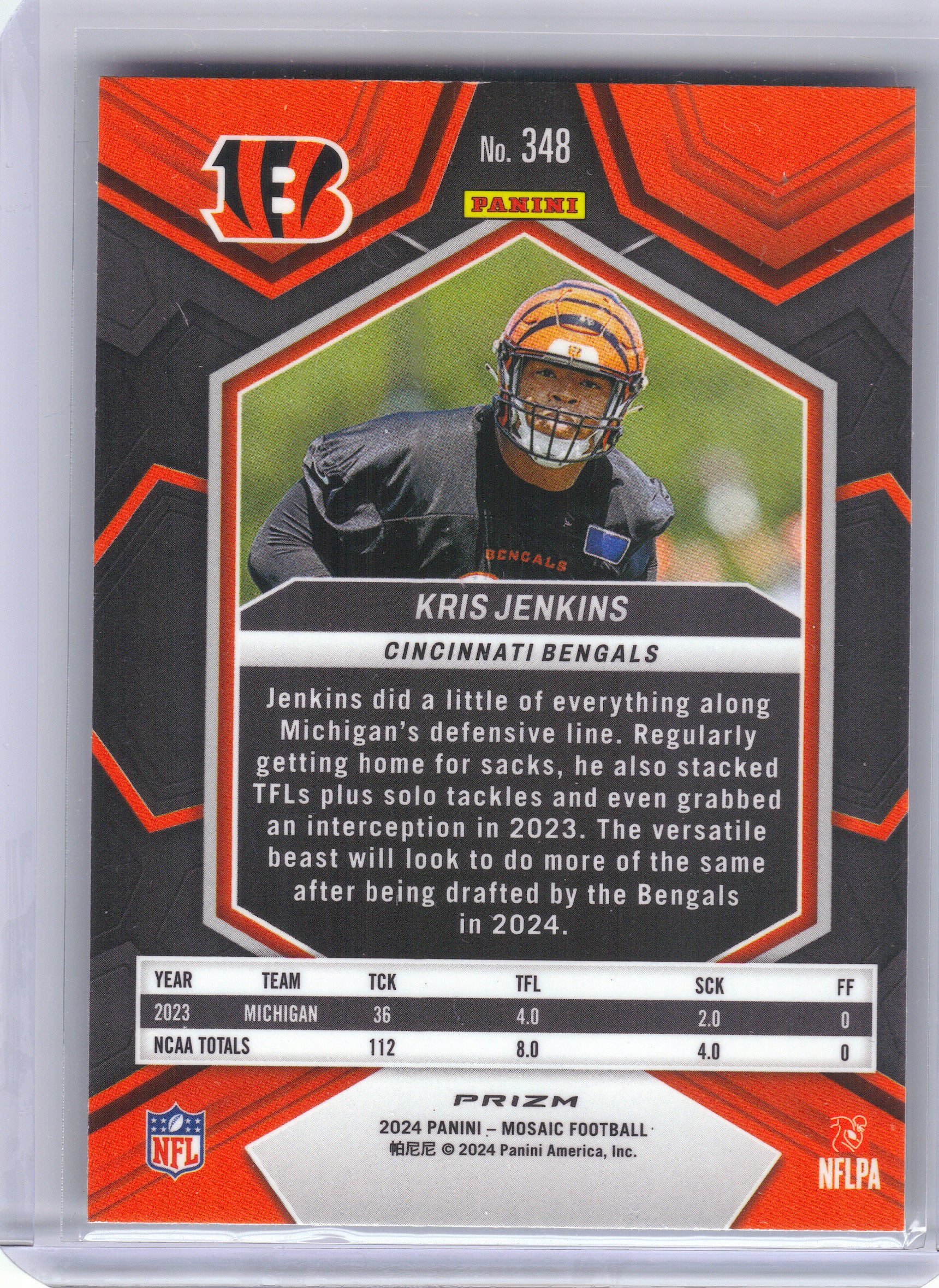 2024 Panini Mosaic #348 Kris Jenkins Silver Cincinnati Bengals