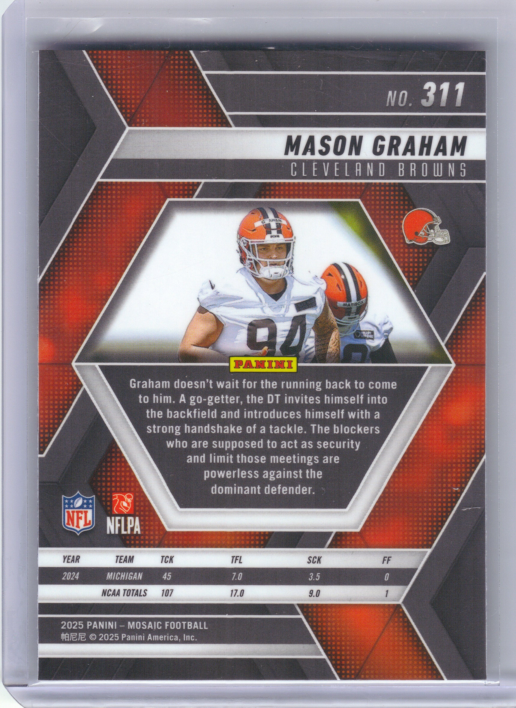 2025 Panini Mosaic #311 Mason Graham Cleveland Browns RC