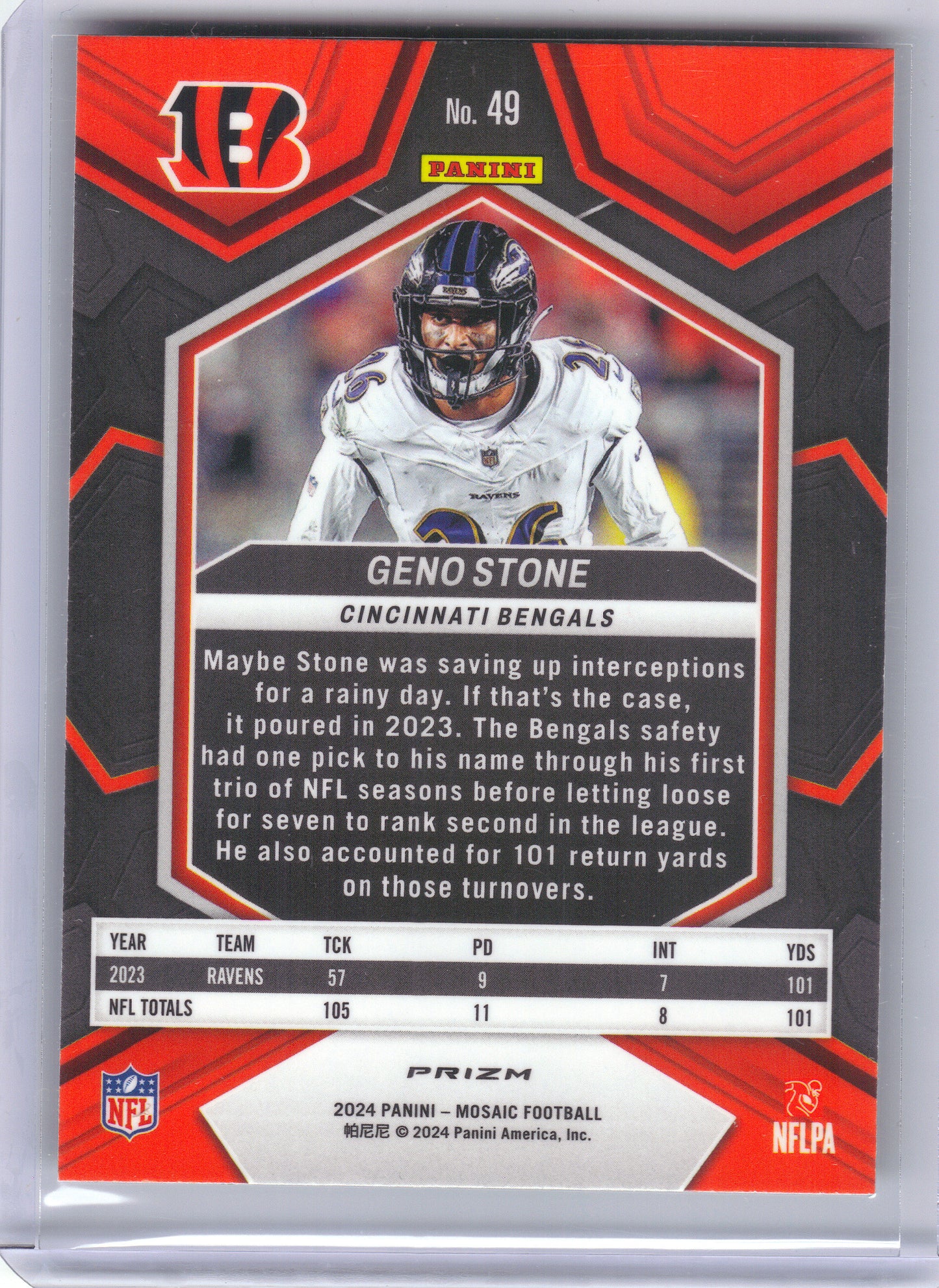 2024 Panini Mosaic #49 Geno Stone Mosaic Green Cincinnati Bengals