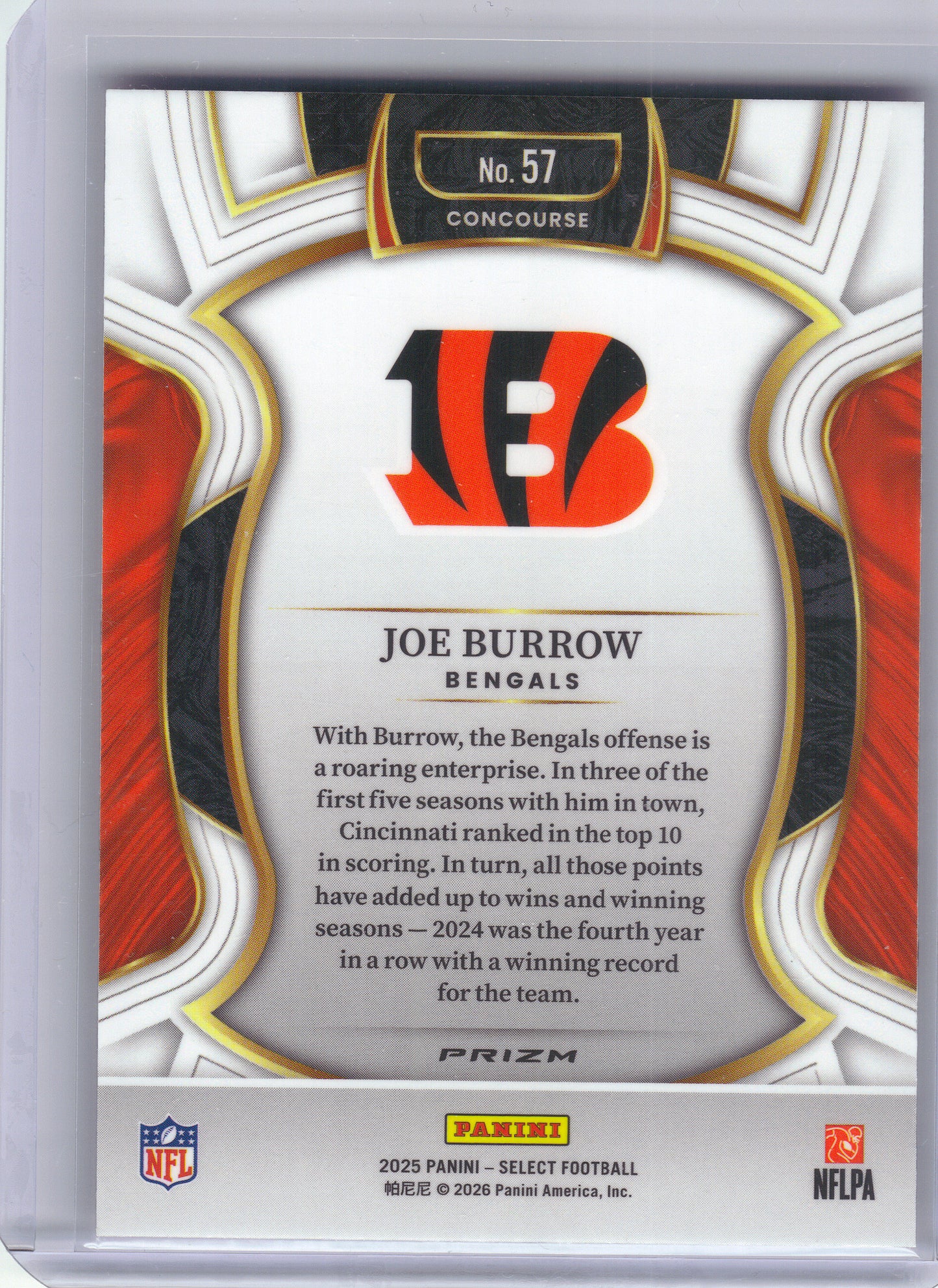 2025 Panini Select #57 Joe Burrow Pink Prizm Shock Cincinnati Bengals