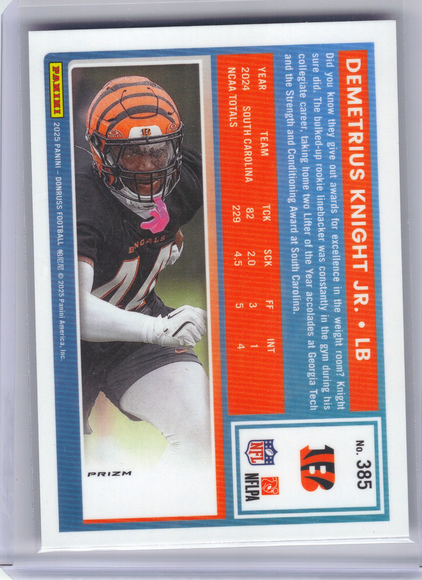 2025 Donruss #385 Demetrius Knight Jr. Optic Rated Rookies Preview Holo Cincinnati Bengals RC