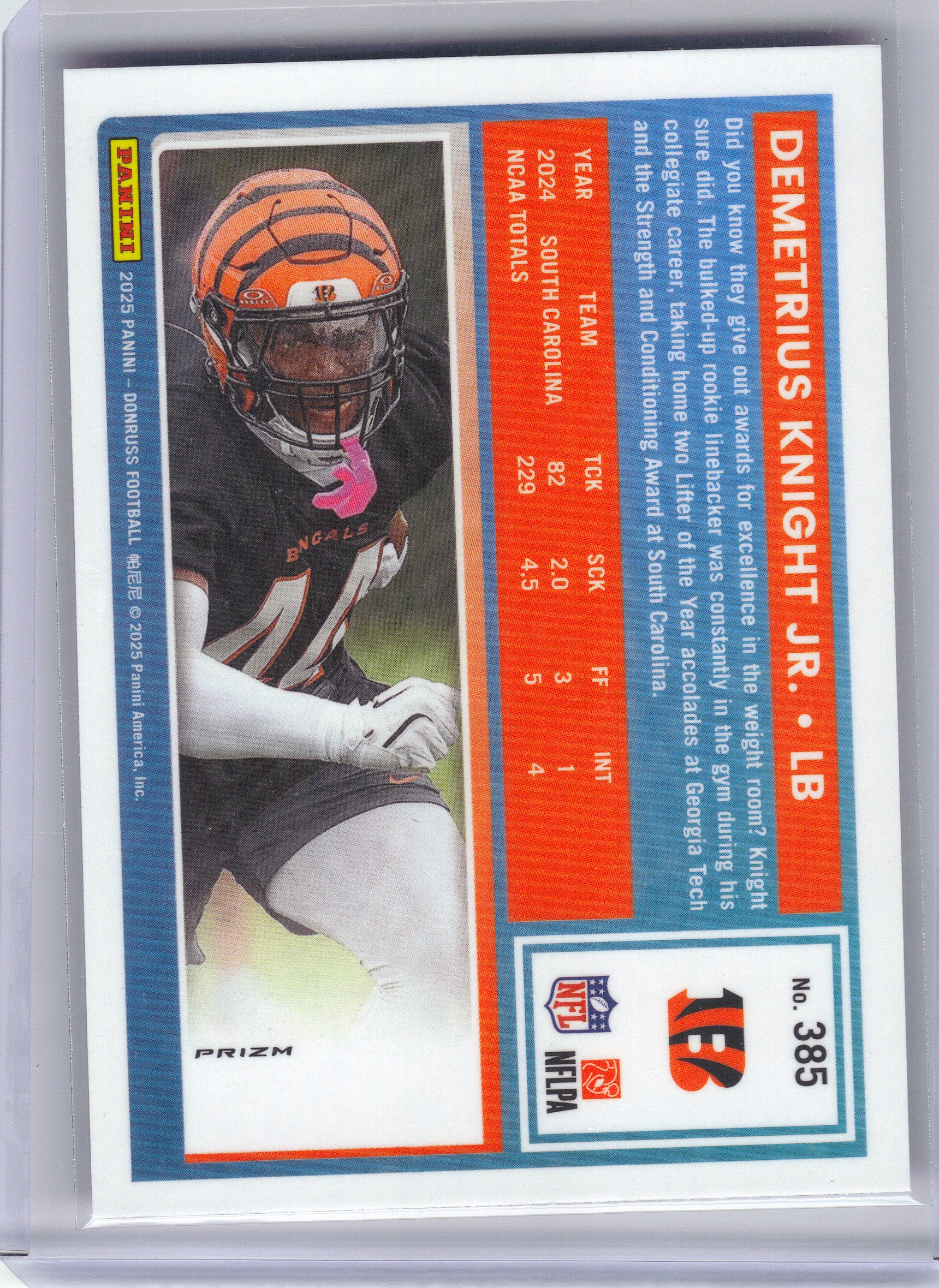 2025 Donruss #385 Demetrius Knight Jr. Optic Rated Rookies Preview Holo Cincinnati Bengals RC
