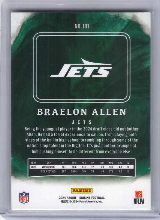 2024 Panini Origins #101 Braelon Allen New York Jets RC