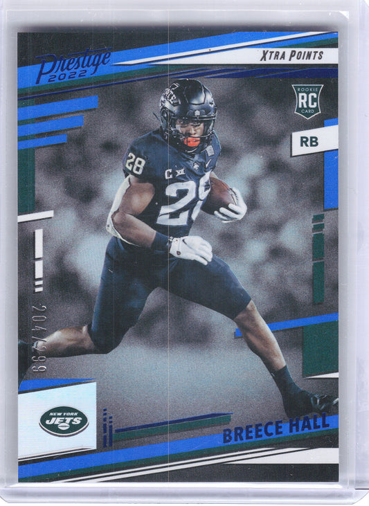 2022 Panini Prestige #313 Breece Hall Xtra Points Blue #/299 New York Jets SN,RC