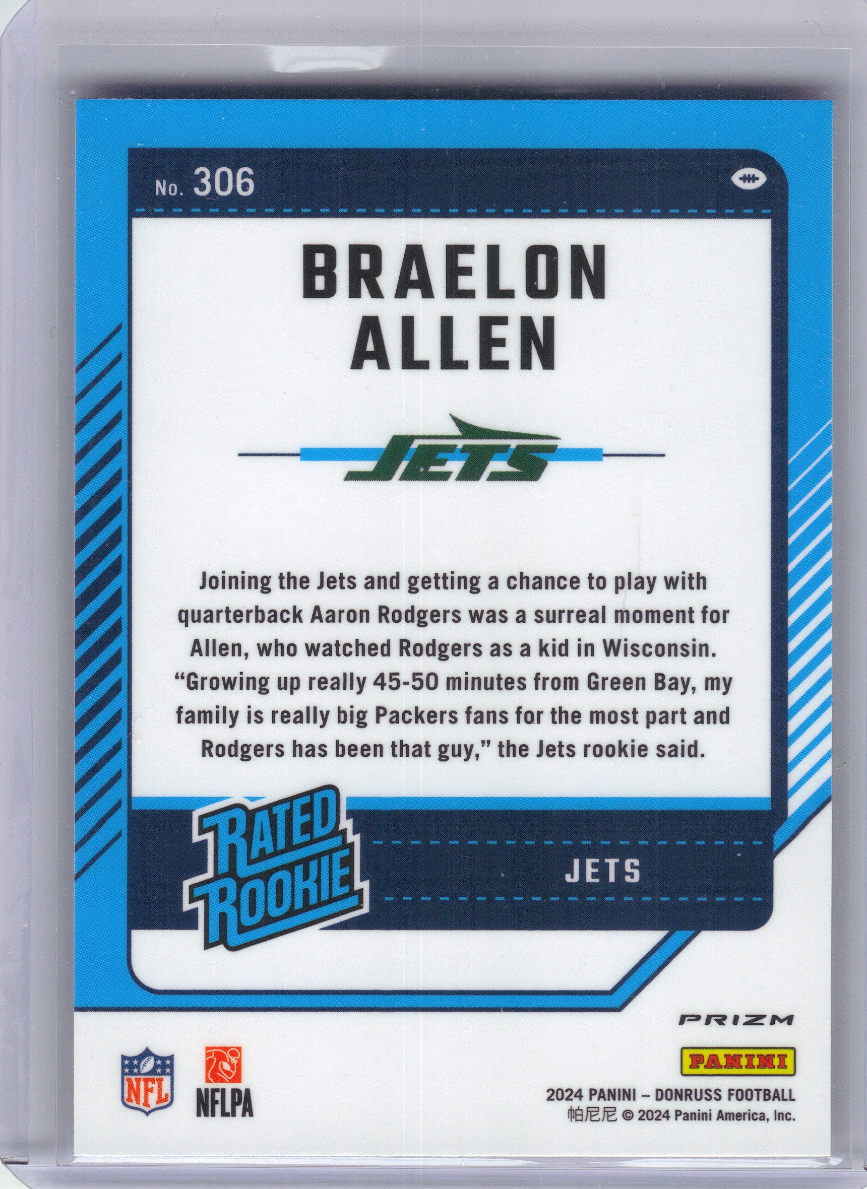 2024 Donruss #306 Braelon Allen Optic Rated Rookies Preview Pink New York Jets RC