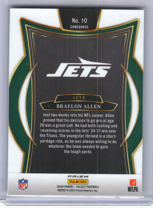 2024 Panini Select #10 Braelon Allen Red & Yellow Prizm Shock New York Jets RC