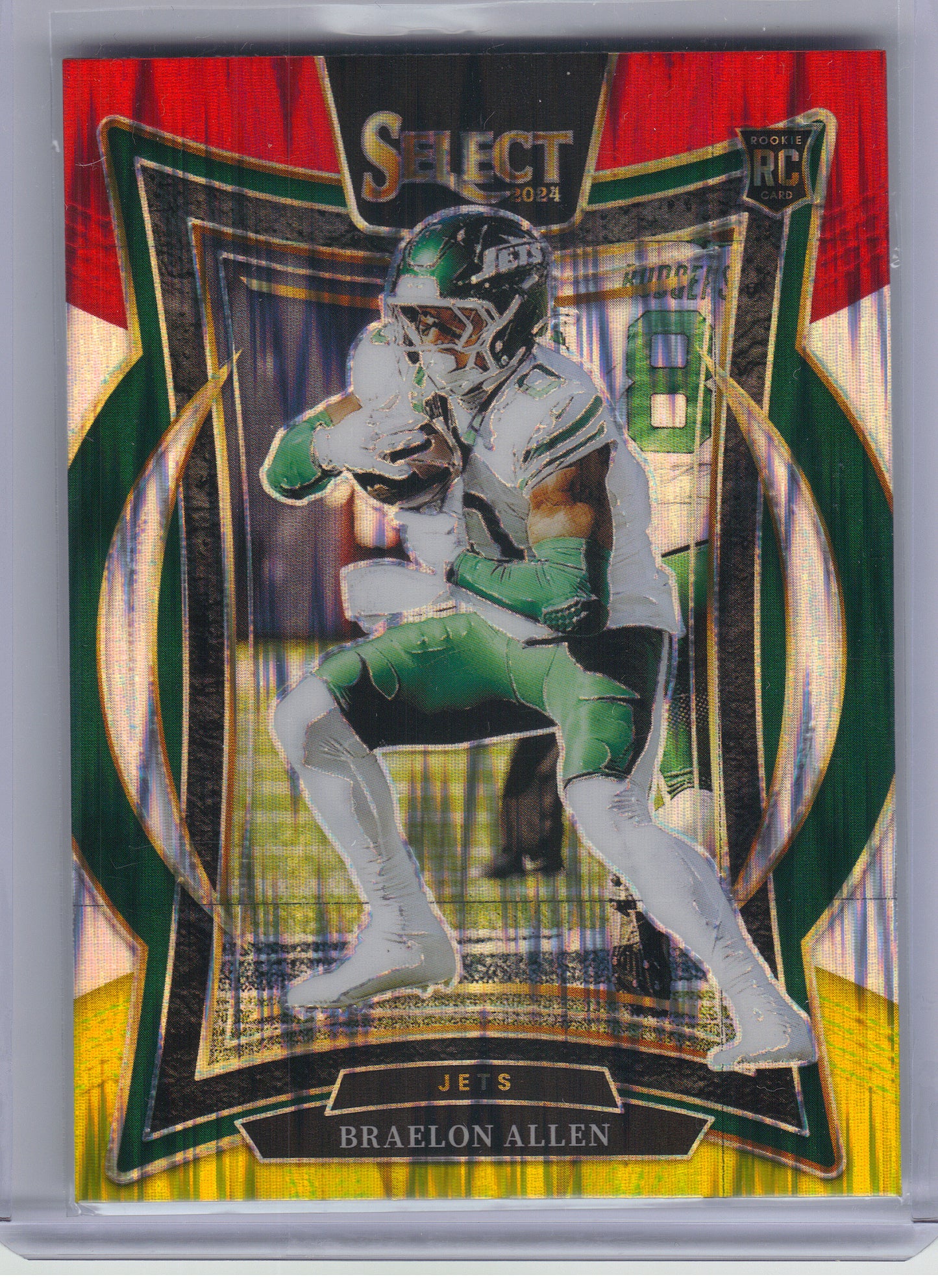 2024 Panini Select #10 Braelon Allen Red & Yellow Prizm Shock New York Jets RC