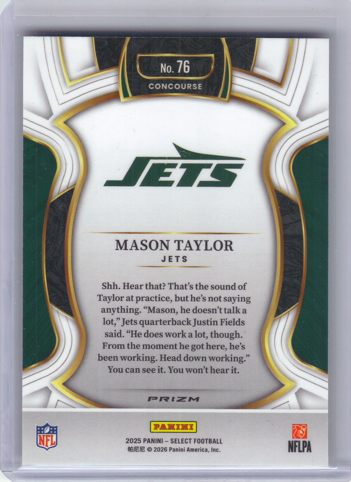 2025 Panini Select #76 Mason Taylor Pink Prizm Shock New York Jets RC