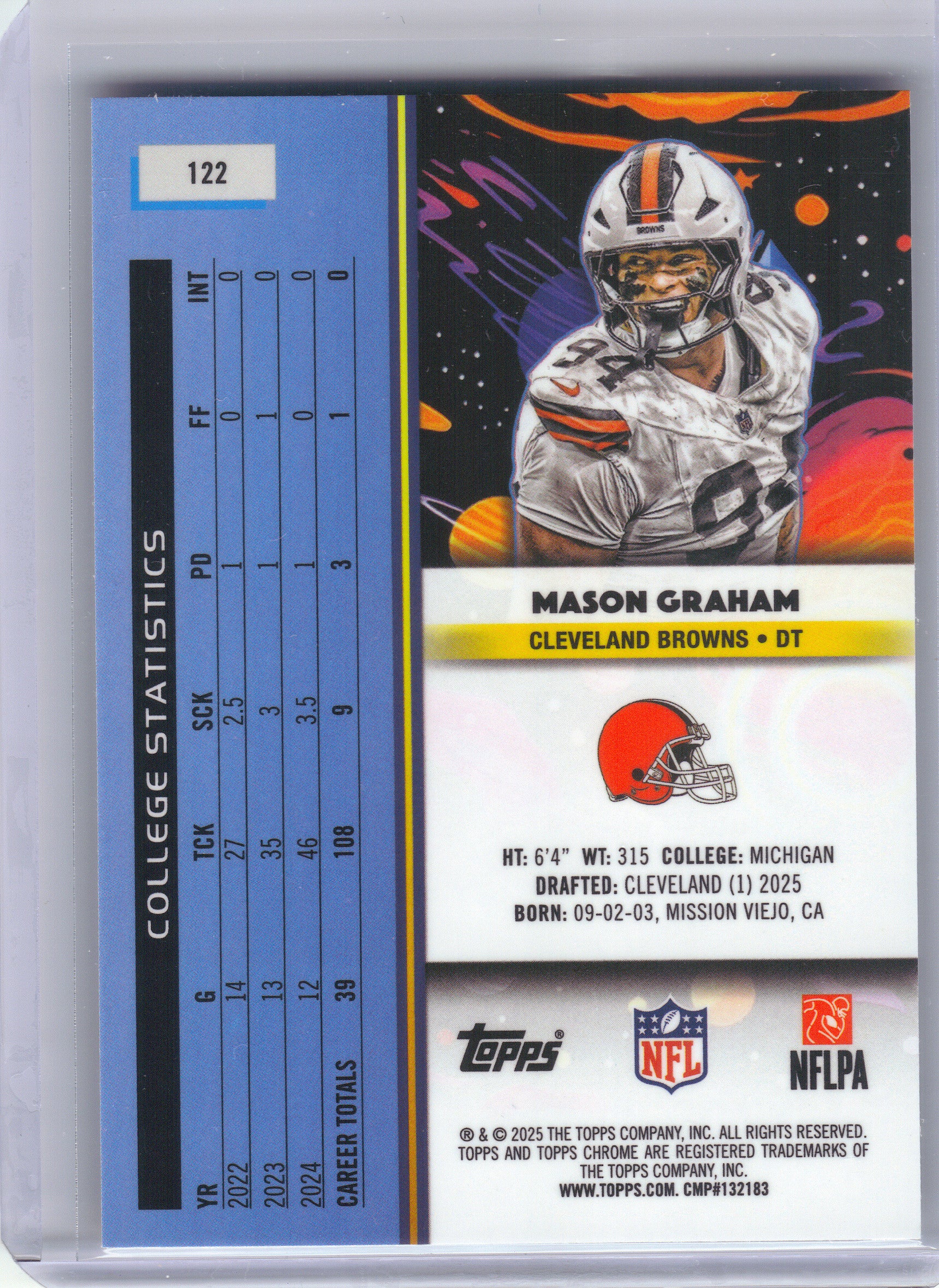 2025 Topps Chrome Cosmic #122 Mason Graham xx Cleveland Browns RC