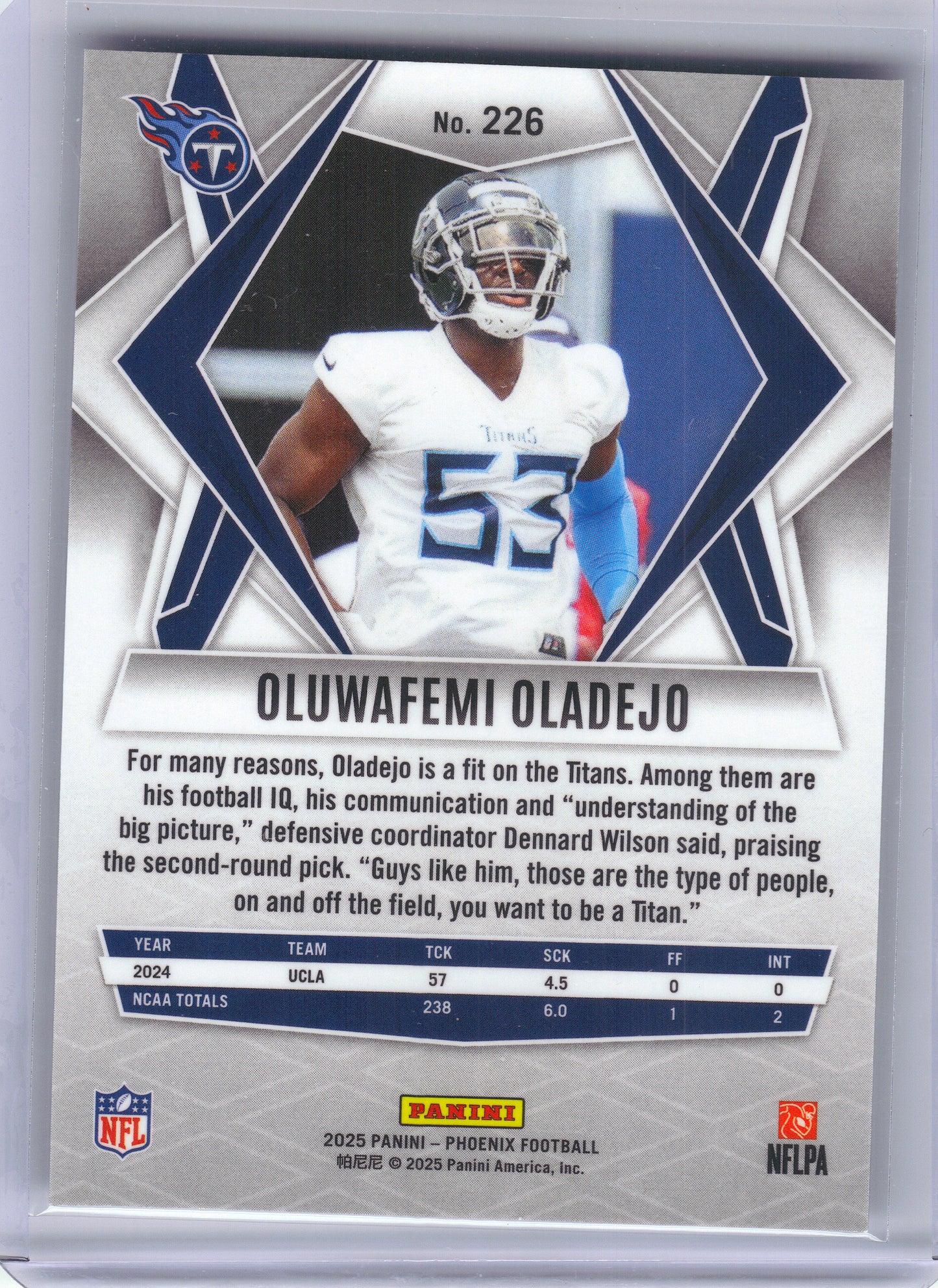 2025 Panini Phoenix #226 Oluwafemi Oladejo Silver Pyramids Prizm Tennessee Titans RC