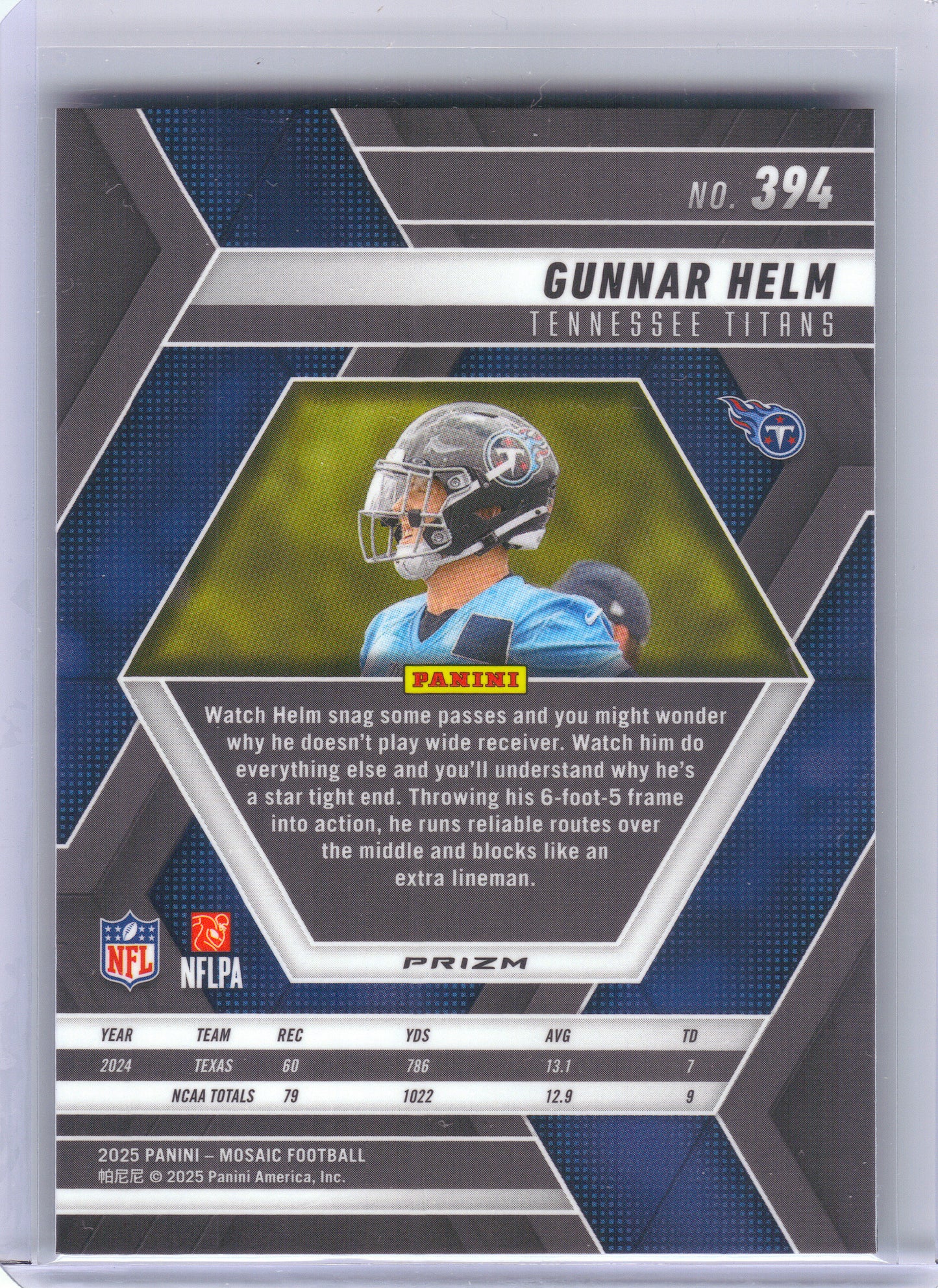 2025 Panini Mosaic #394 Gunnar Helm Mosaic Green Tennessee Titans RC
