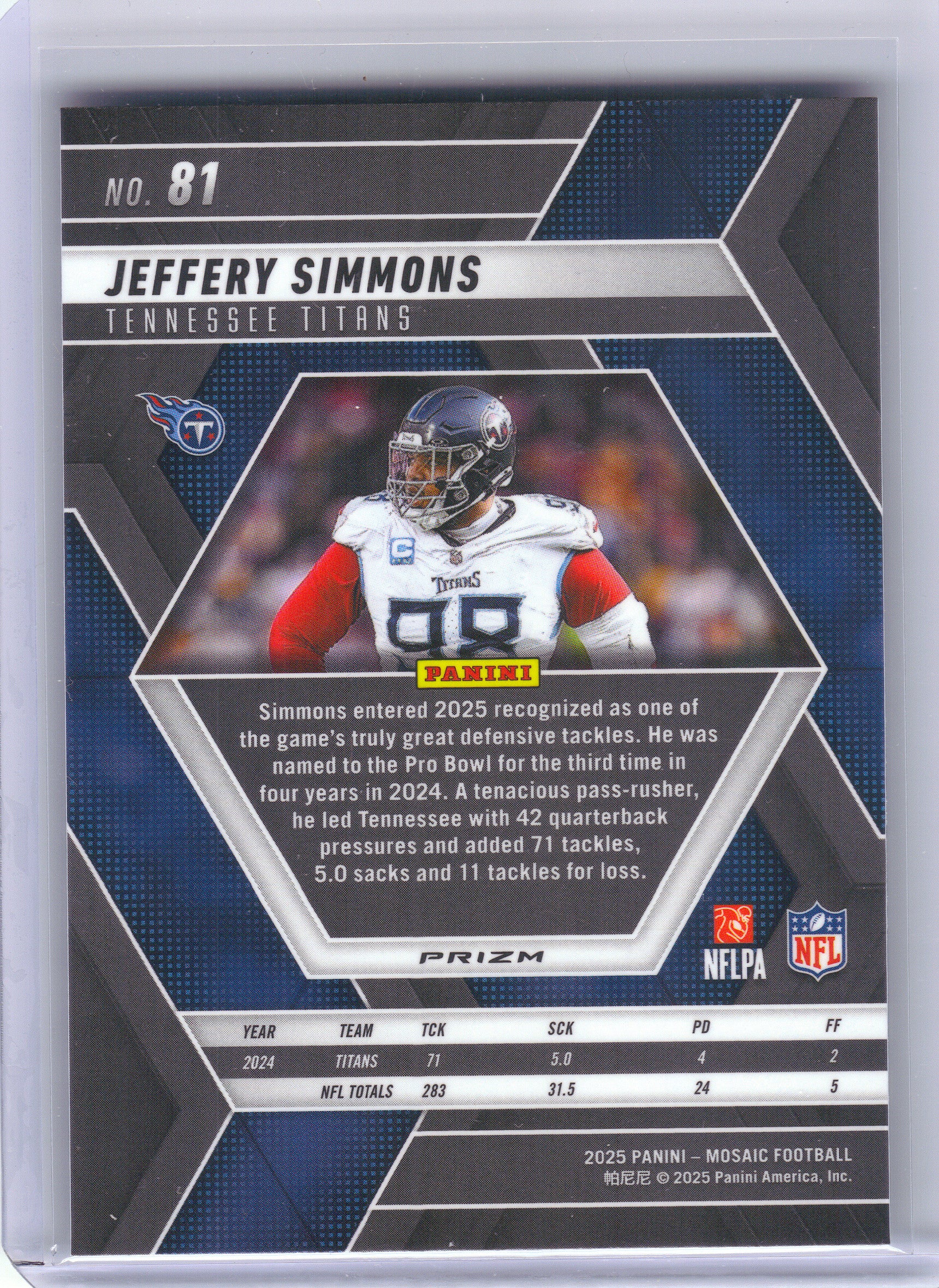 2025 Panini Mosaic #81 Jeffery Simmons Mosaic Tennessee Titans