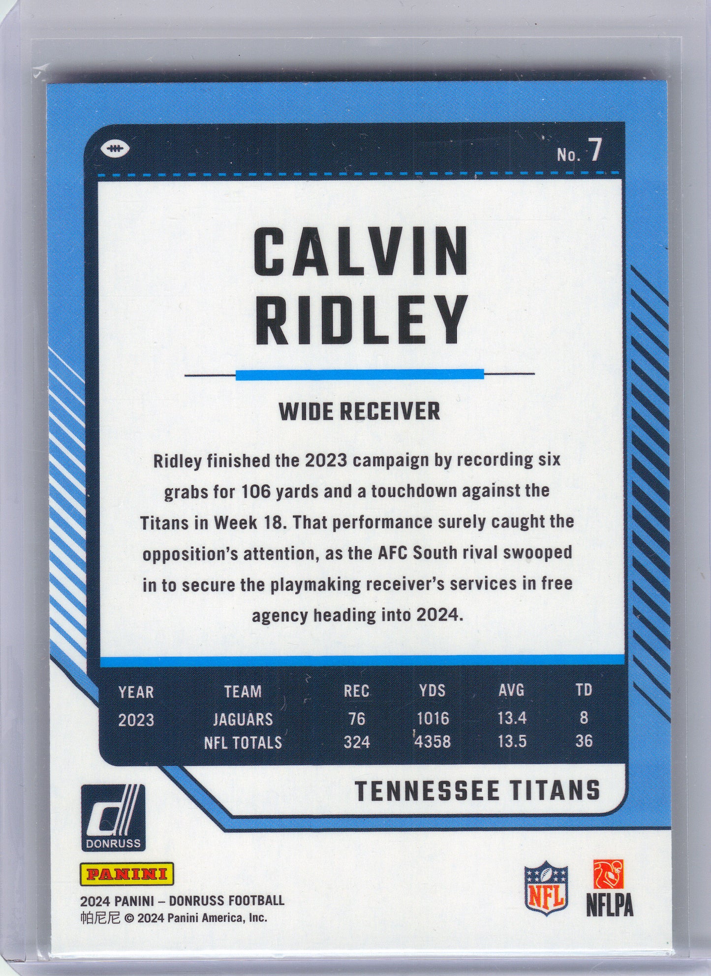 2024 Donruss #7 Calvin Ridley Press Proof Green Tennessee Titans