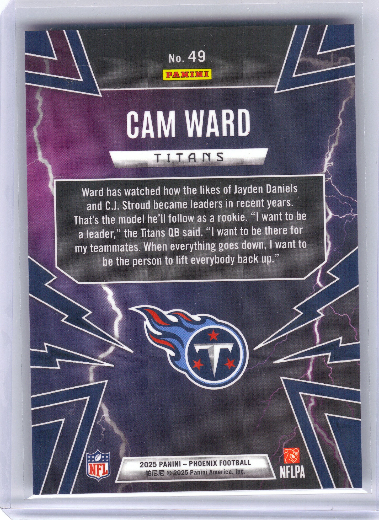 2025 Panini Phoenix #49 Cam Ward Thunderbirds Tennessee Titans