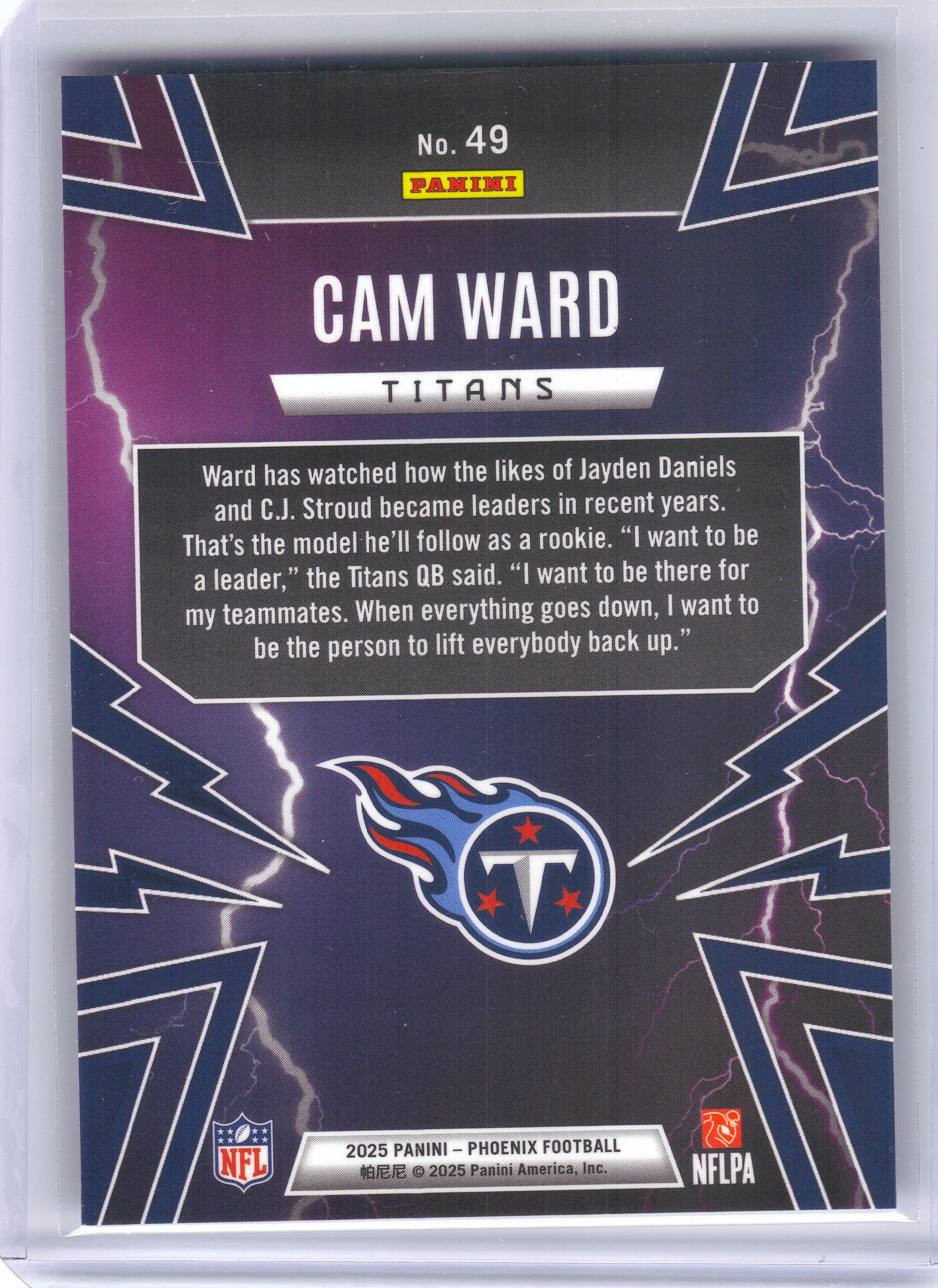 2025 Panini Phoenix #49 Cam Ward Thunderbirds Tennessee Titans