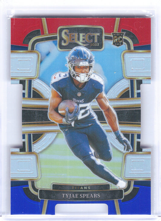2023 Panini Select #97 Tyjae Spears Red and Blue Prizms Die Cuts Tennessee Titans RC
