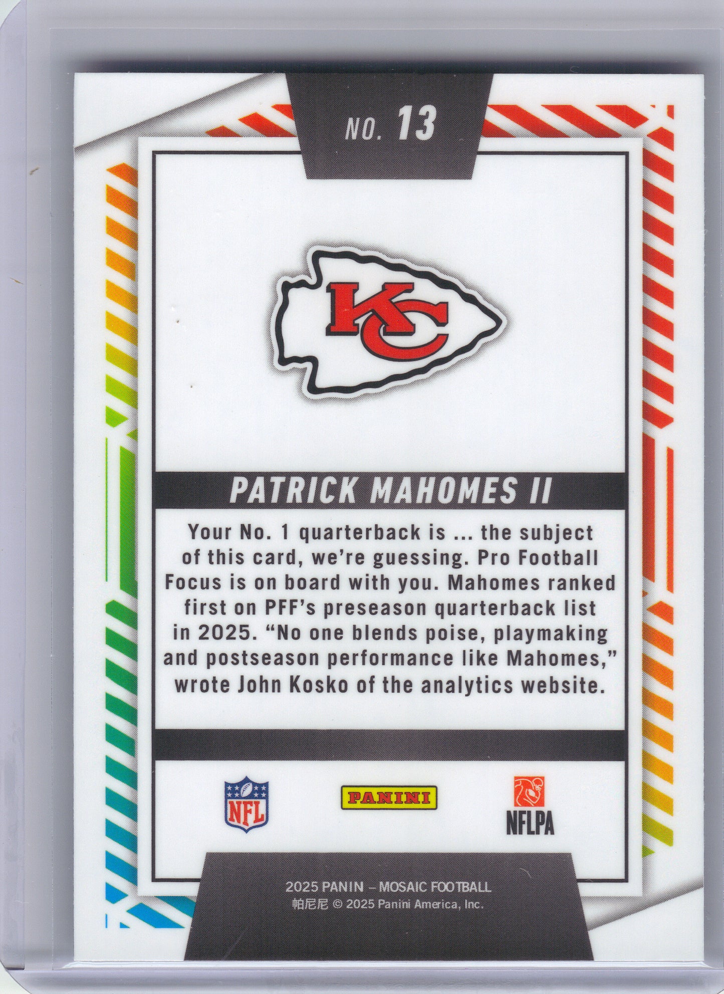 2025 Panini Mosaic #13 Patrick Mahomes II Men of Mastery Kansas City Chiefs