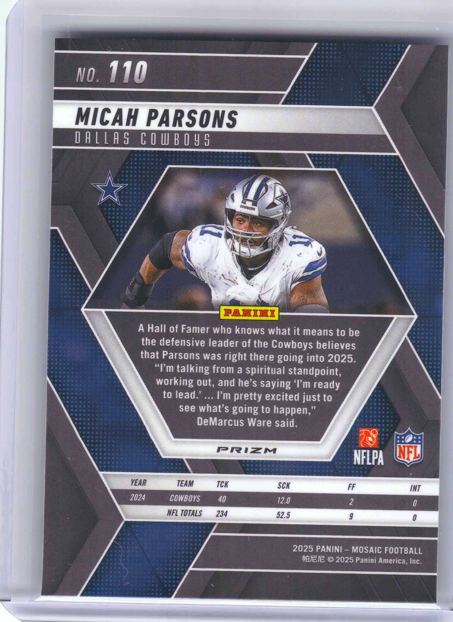 2025 Panini Mosaic #110 Micah Parsons Mosaic Dallas Cowboys