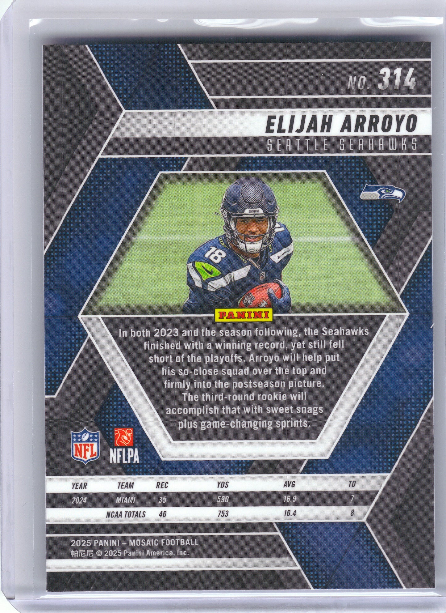 2025 Panini Mosaic #314 Elijah Arroyo Seattle Seahawks RC