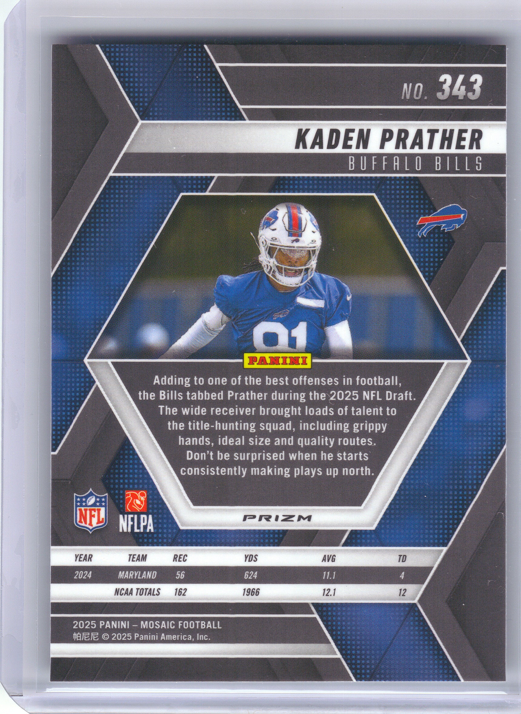 2025 Panini Mosaic #343 Kaden Prather Mosaic Buffalo Bills RC