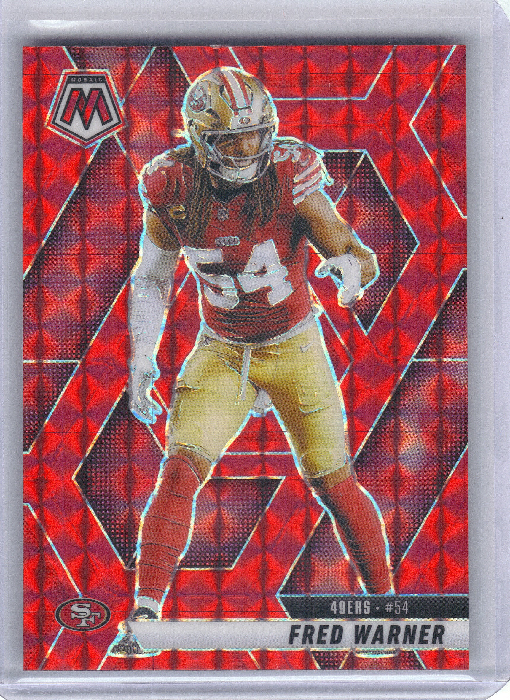 2025 Panini Mosaic #165 Fred Warner Mosaic Red Color Match San Francisco 49ers