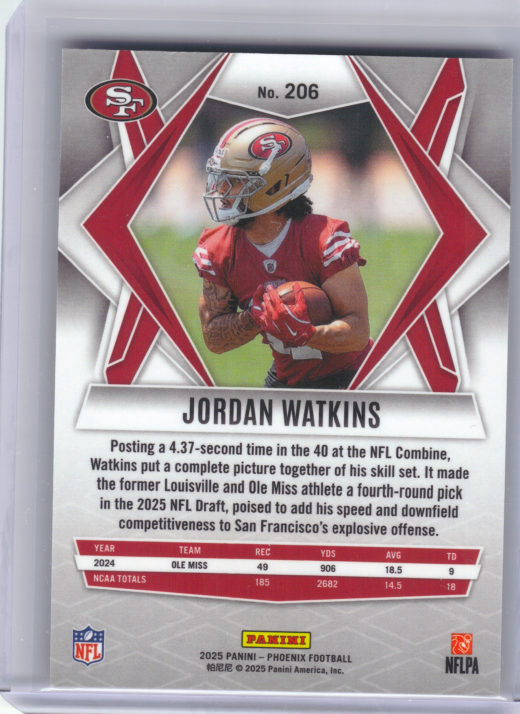 2025 Panini Phoenix #206 Jordan Watkins San Francisco 49ers RC