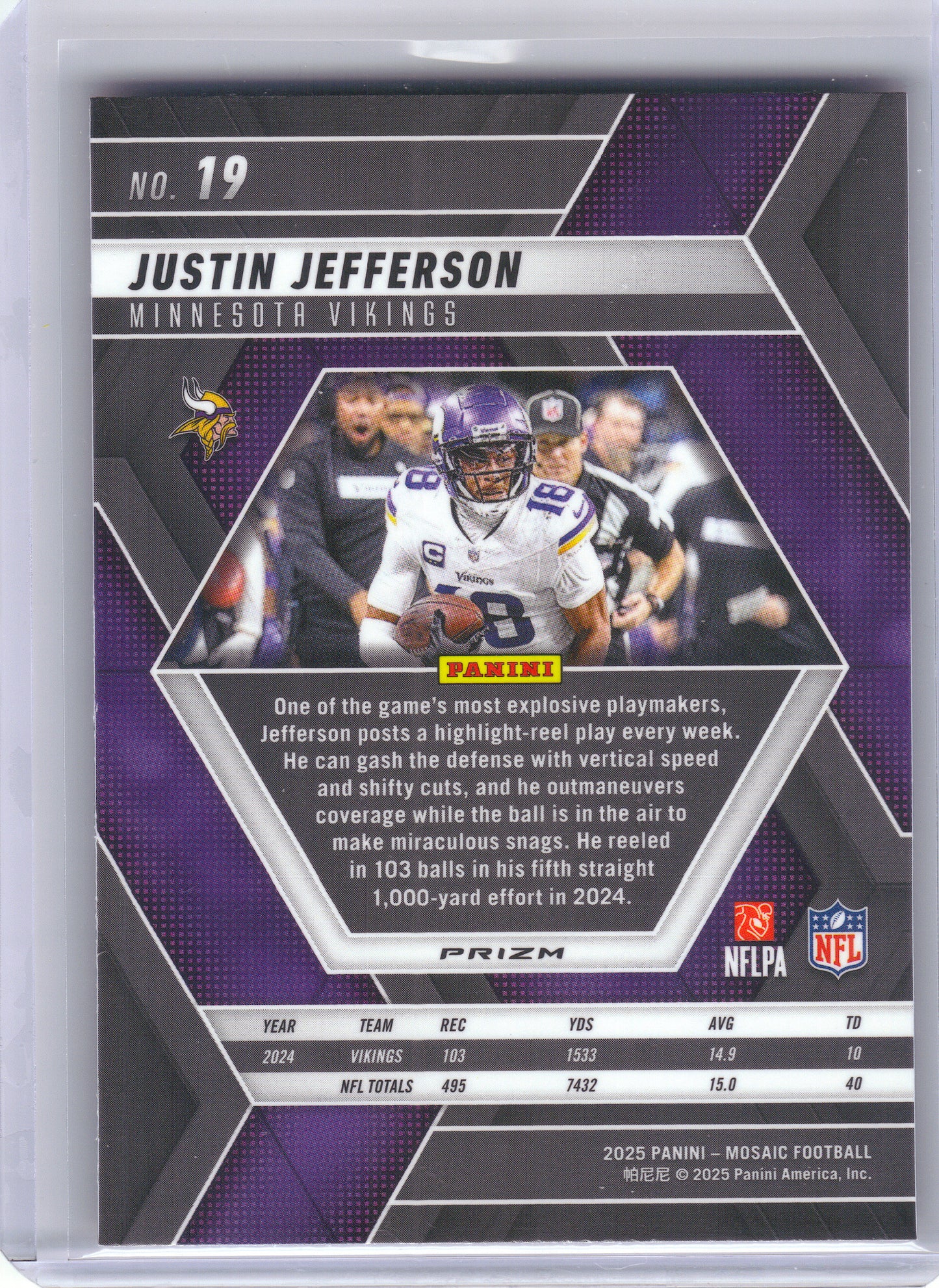 2025 Panini Mosaic #19 Justin Jefferson Mosaic Red Minnesota Vikings