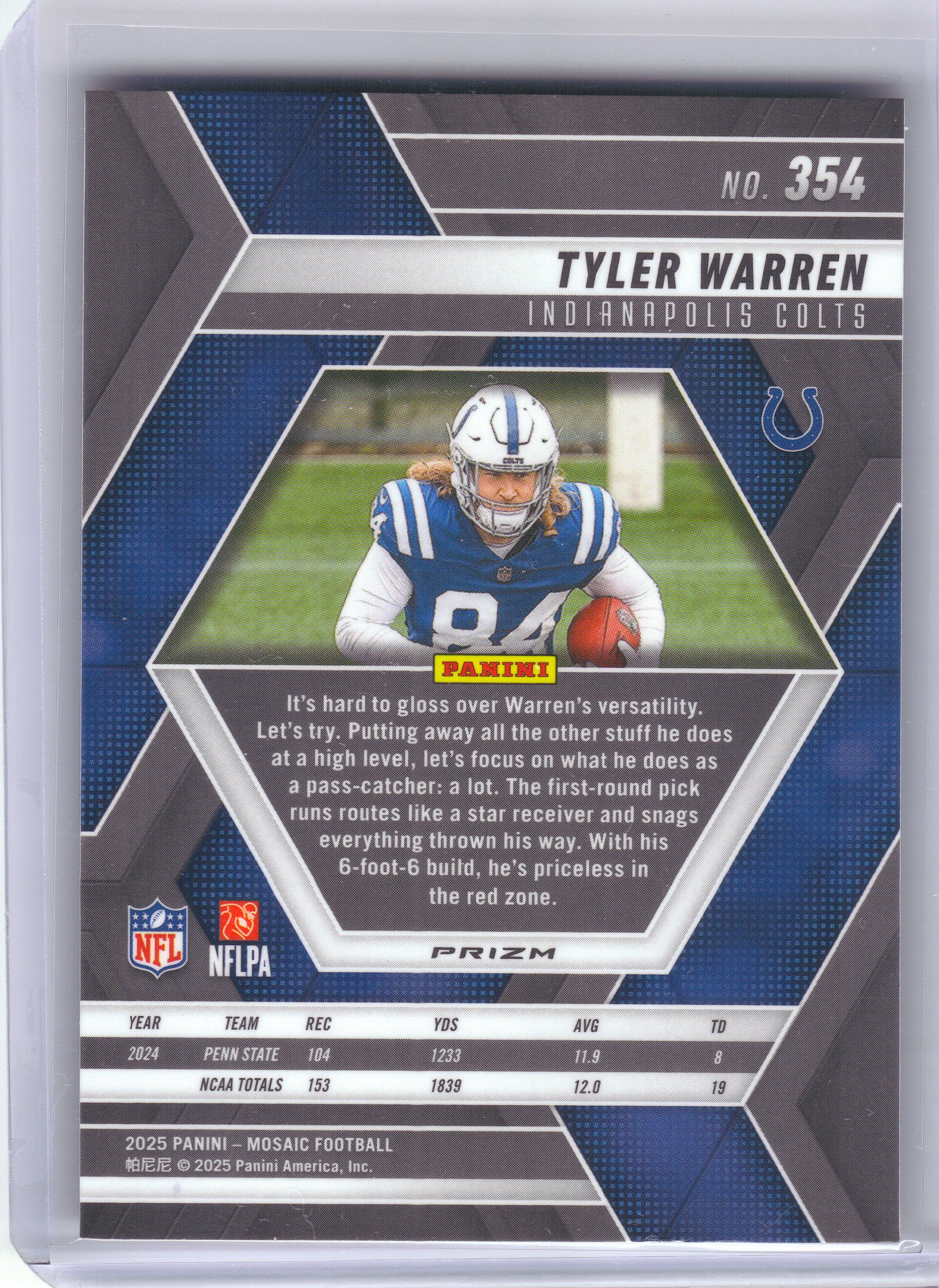 2025 Panini Mosaic #354 Tyler Warren Mosaic Red Indianapolis Colts RC
