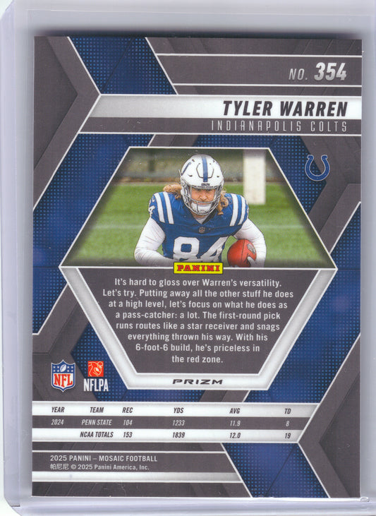 2025 Panini Mosaic #354 Tyler Warren Mosaic Red Indianapolis Colts RC