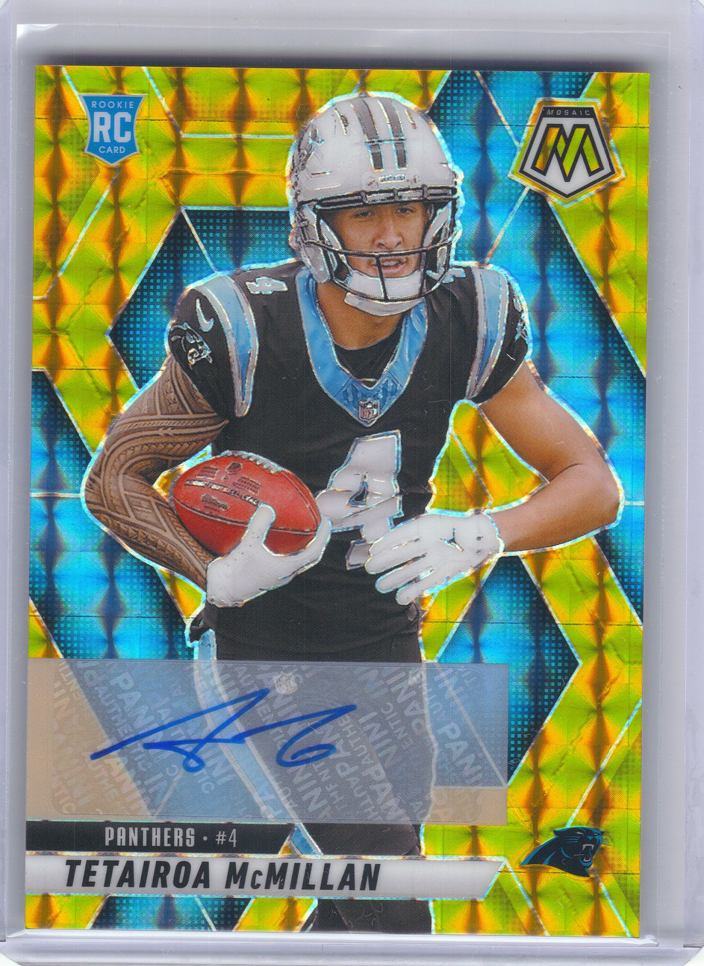 2025 Panini Mosaic #309 Tetairoa McMillan Rookie Autographs Mosaic Gold #/10 Carolina Panthers SN,RC,AU