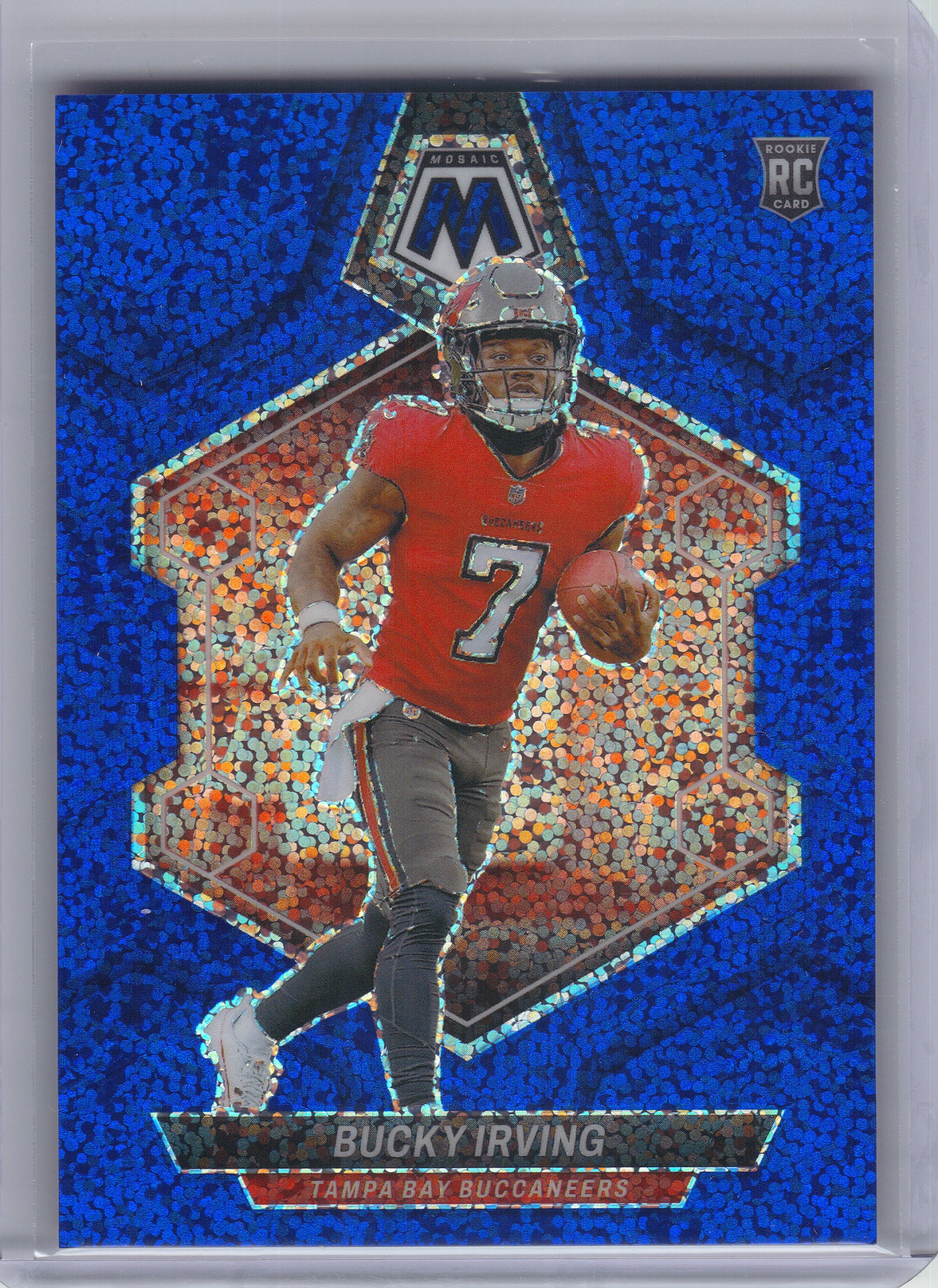 2024 Panini Mosaic #385 Bucky Irving Blue Sparkle #/96 Tampa Bay Buccaneers SN