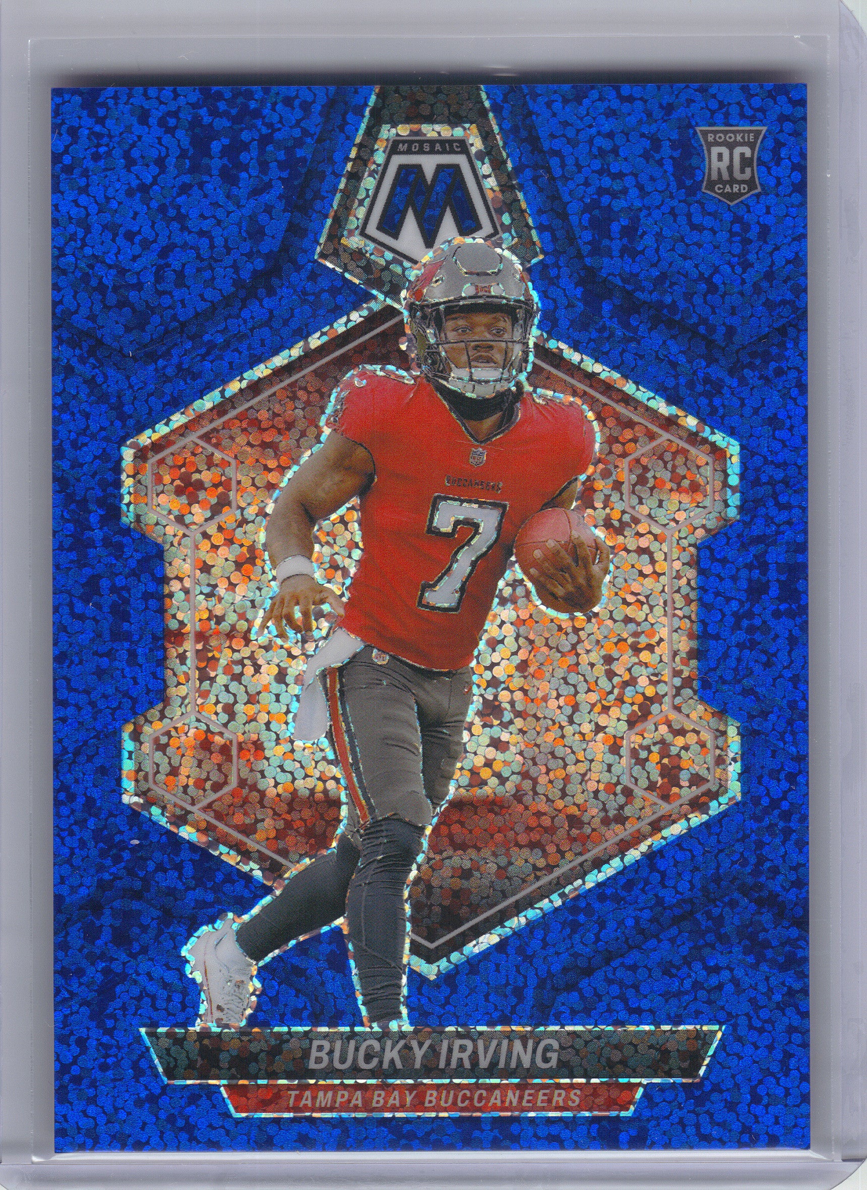 2024 Panini Mosaic #385 Bucky Irving Blue Sparkle #/96 Tampa Bay Buccaneers SN