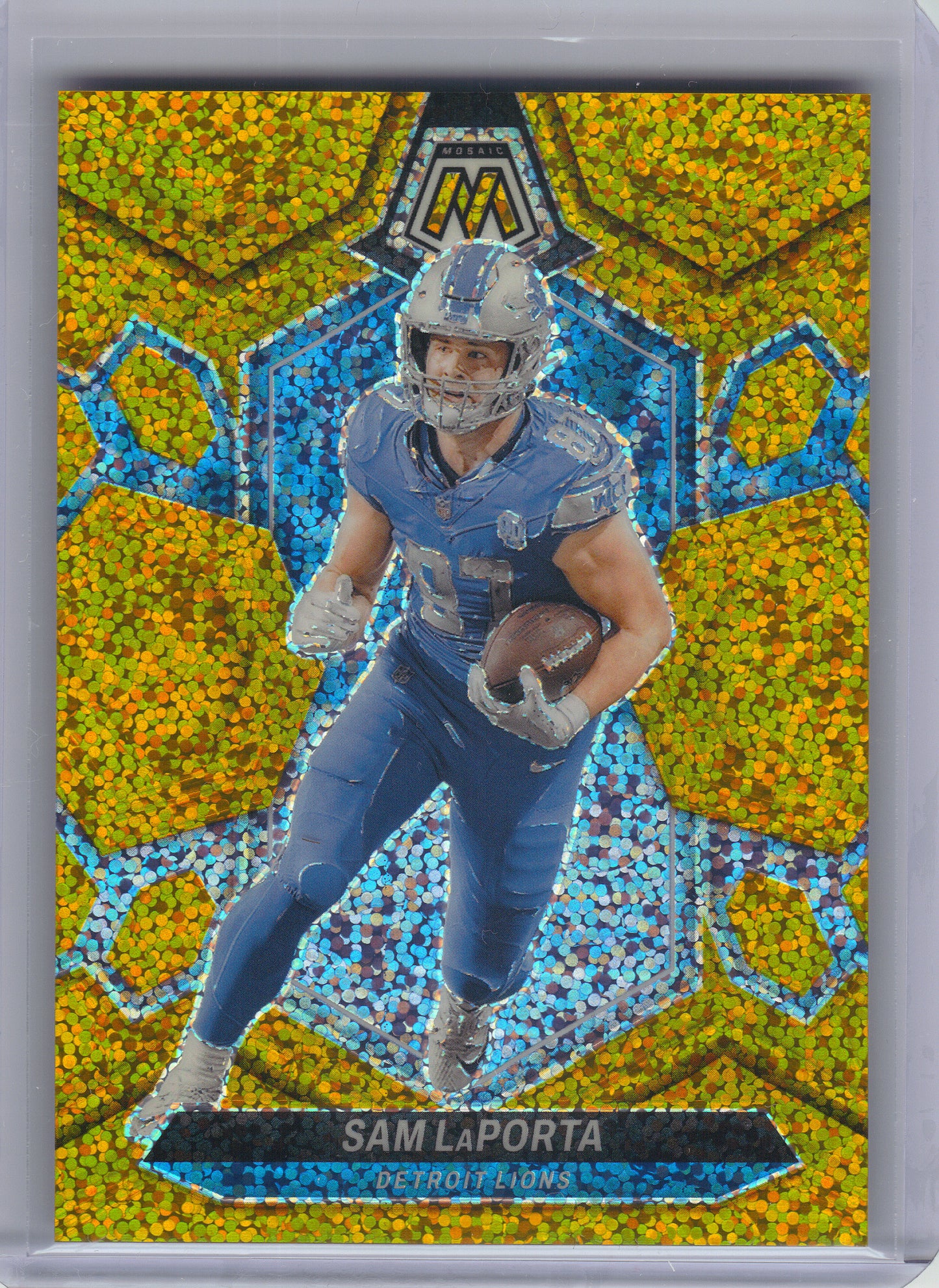 2024 Panini Mosaic #75 Sam LaPorta Gold Sparkle #/24 Detroit Lions SN
