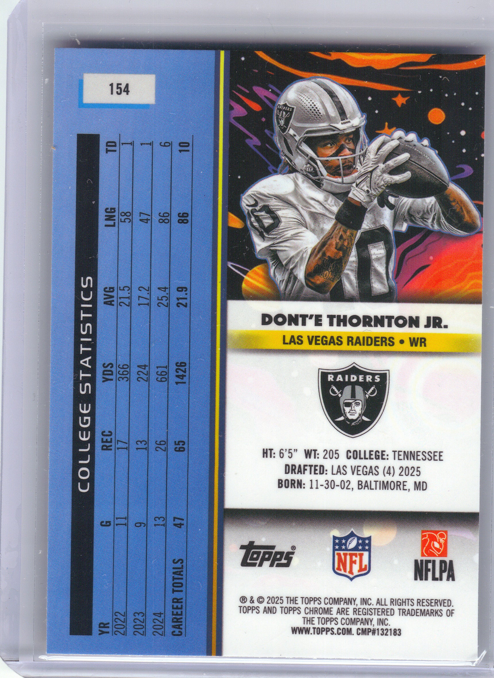 2025 Topps Chrome Cosmic #154 Dont'e Thornton Jr. Las Vegas Raiders RC