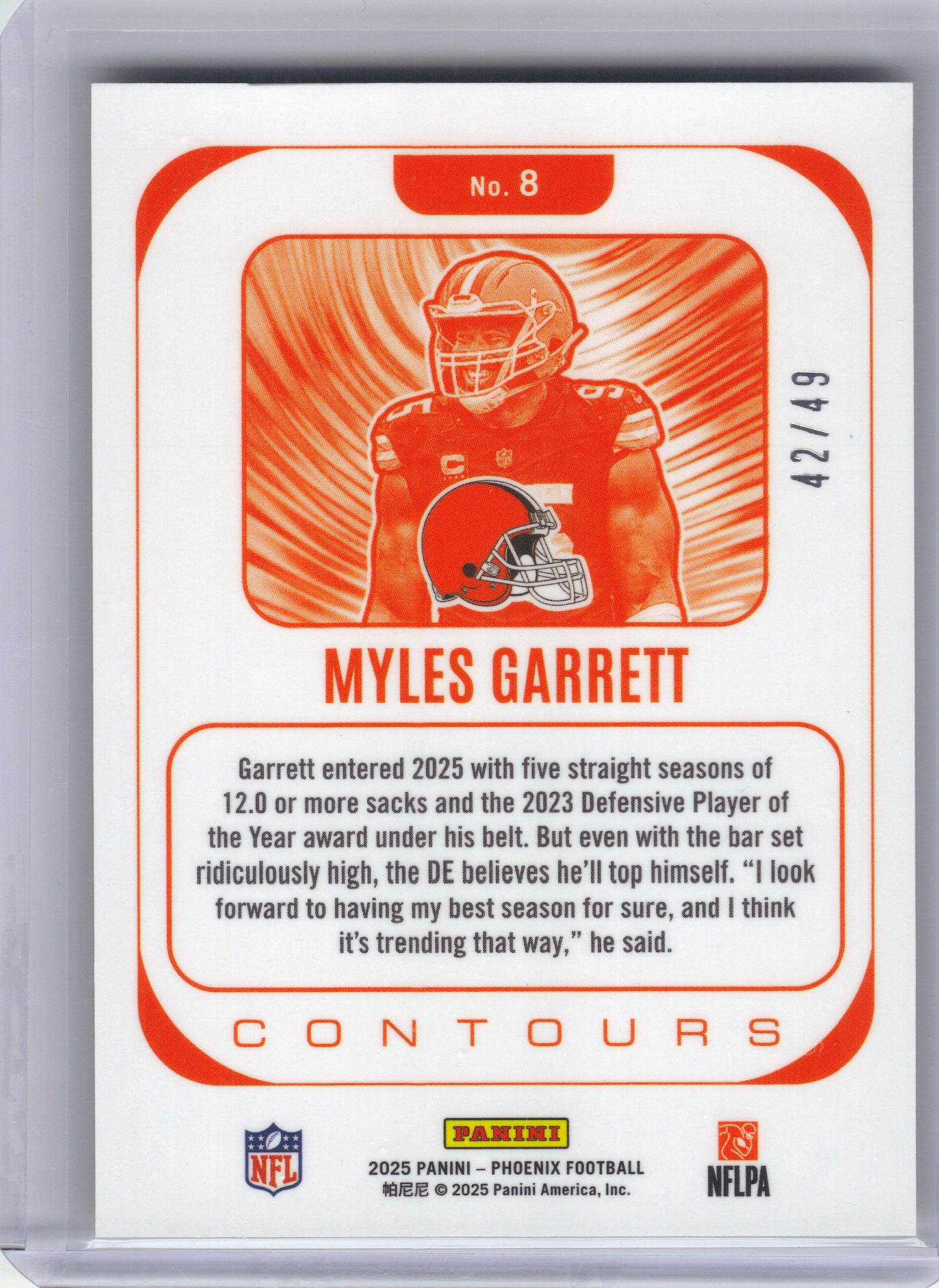 2025 Panini Phoenix #8 Myles Garrett Contours Yellow Mojo Prizm #/49 Cleveland Browns SN
